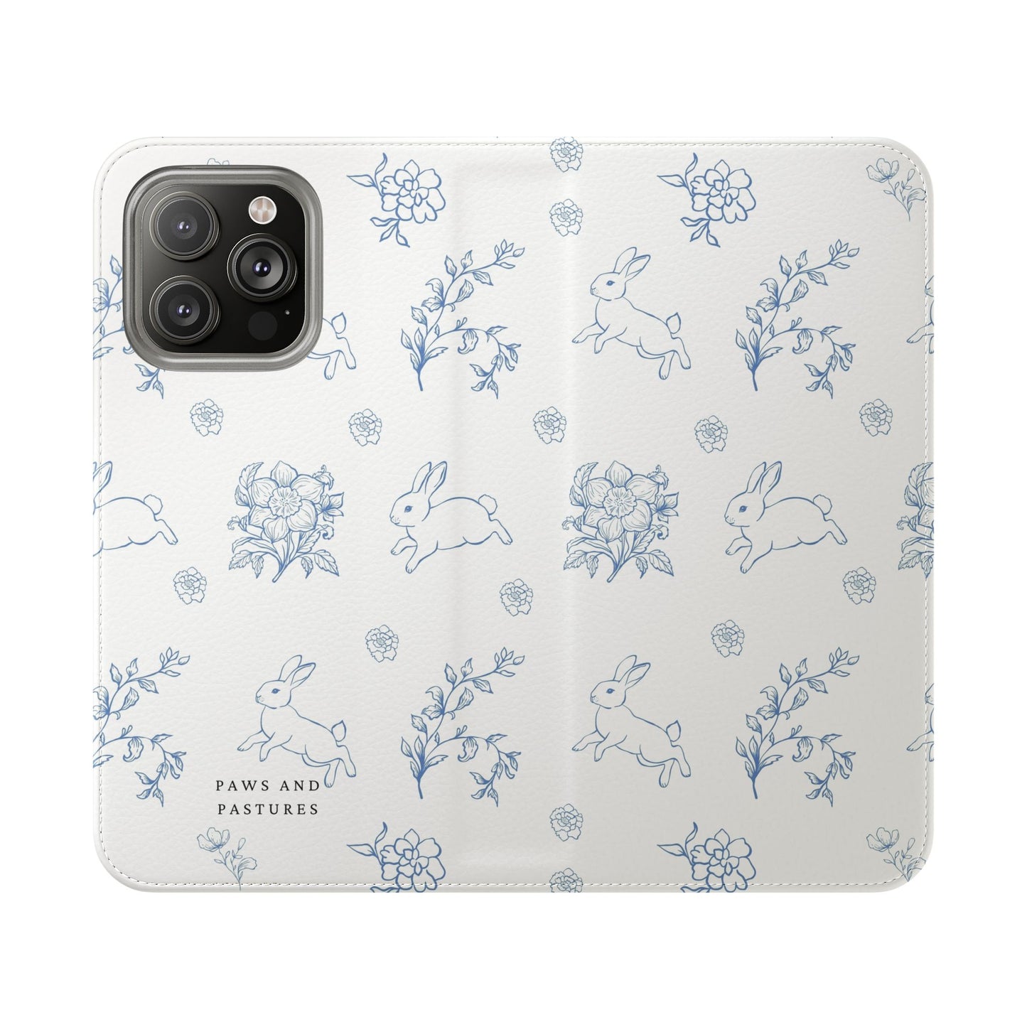 Bunny Pattern Flip Phone Case – Floral Blue Rabbit Wallet Cover