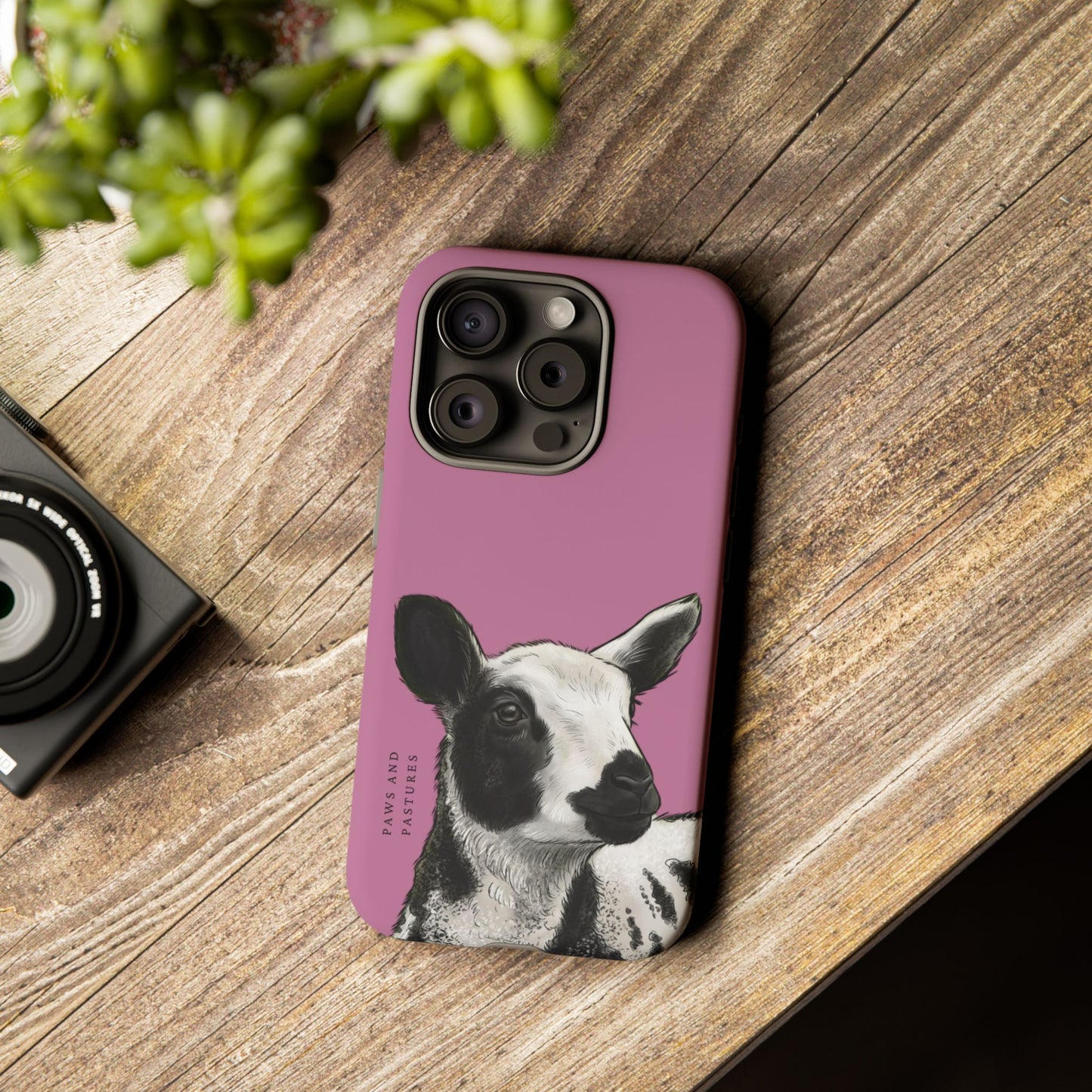 Pink Dutch Spotted Sheep Portrait Phone Case - Black & White Lamb Illustration Protective Cover