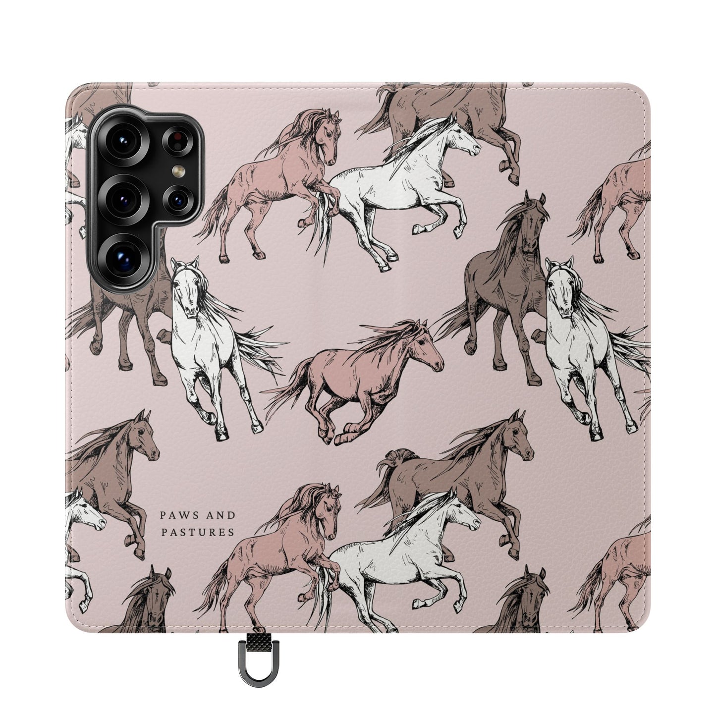Horse Pattern Flip Phone Case — Pink Running Horses Wallet Cover