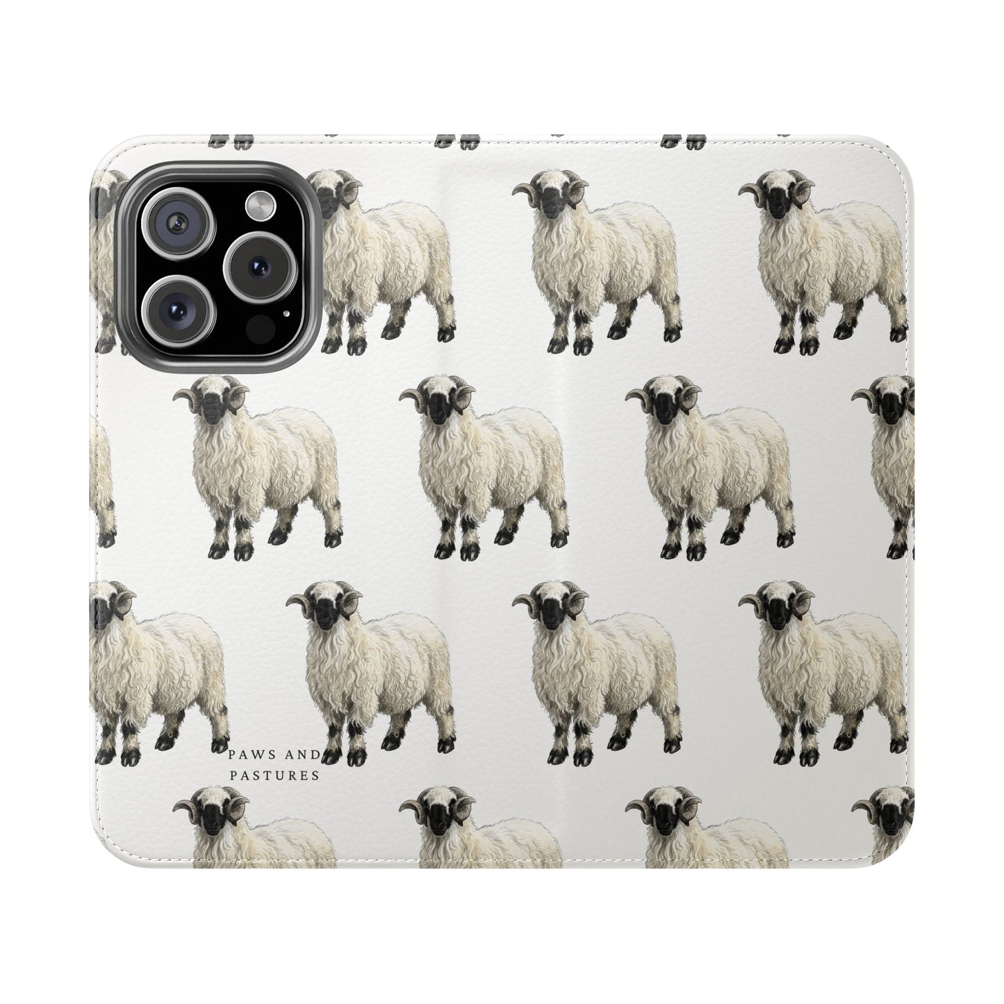 Valais Blacknose Sheep Pattern Flip Phone Case – Cute Farm Animal Wallet Cover