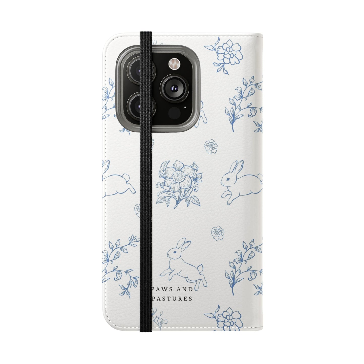 Bunny Pattern Flip Phone Case – Floral Blue Rabbit Wallet Cover