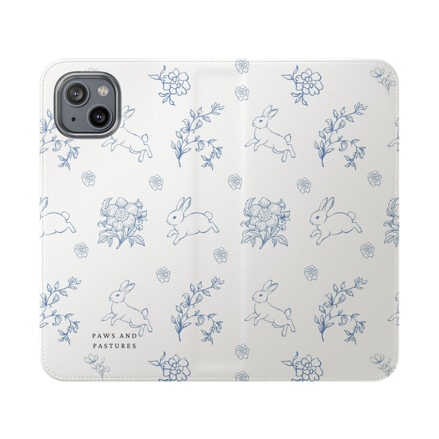 Bunny Pattern Flip Phone Case – Floral Blue Rabbit Wallet Cover