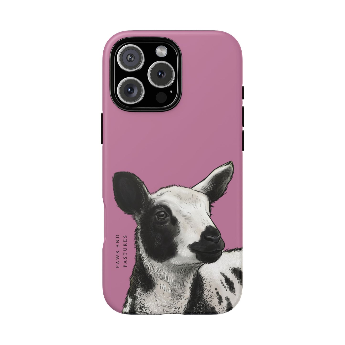 Pink Dutch Spotted Sheep Portrait Phone Case - Black & White Lamb Illustration Protective Cover
