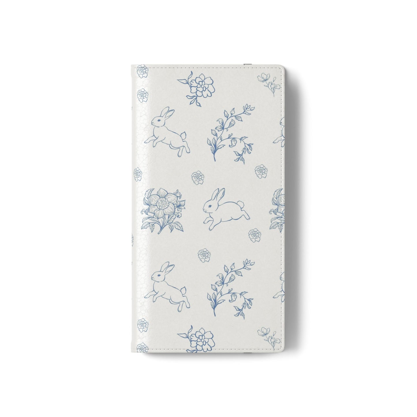 Bunny Pattern Flip Phone Case – Floral Blue Rabbit Wallet Cover