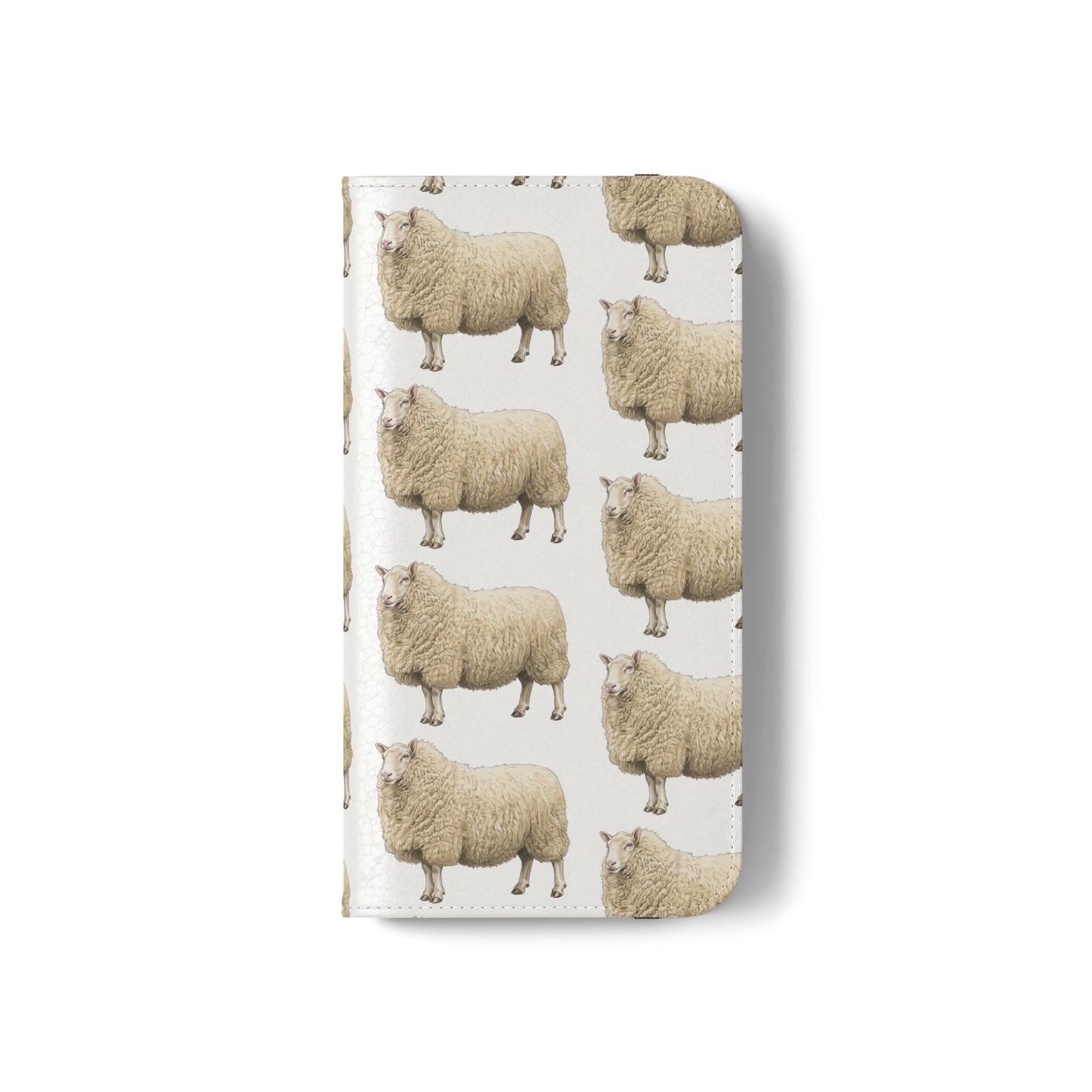 Cheviot Sheep Pattern Flip Phone Case – Cute Pastoral Wallet Cover with Card Slots