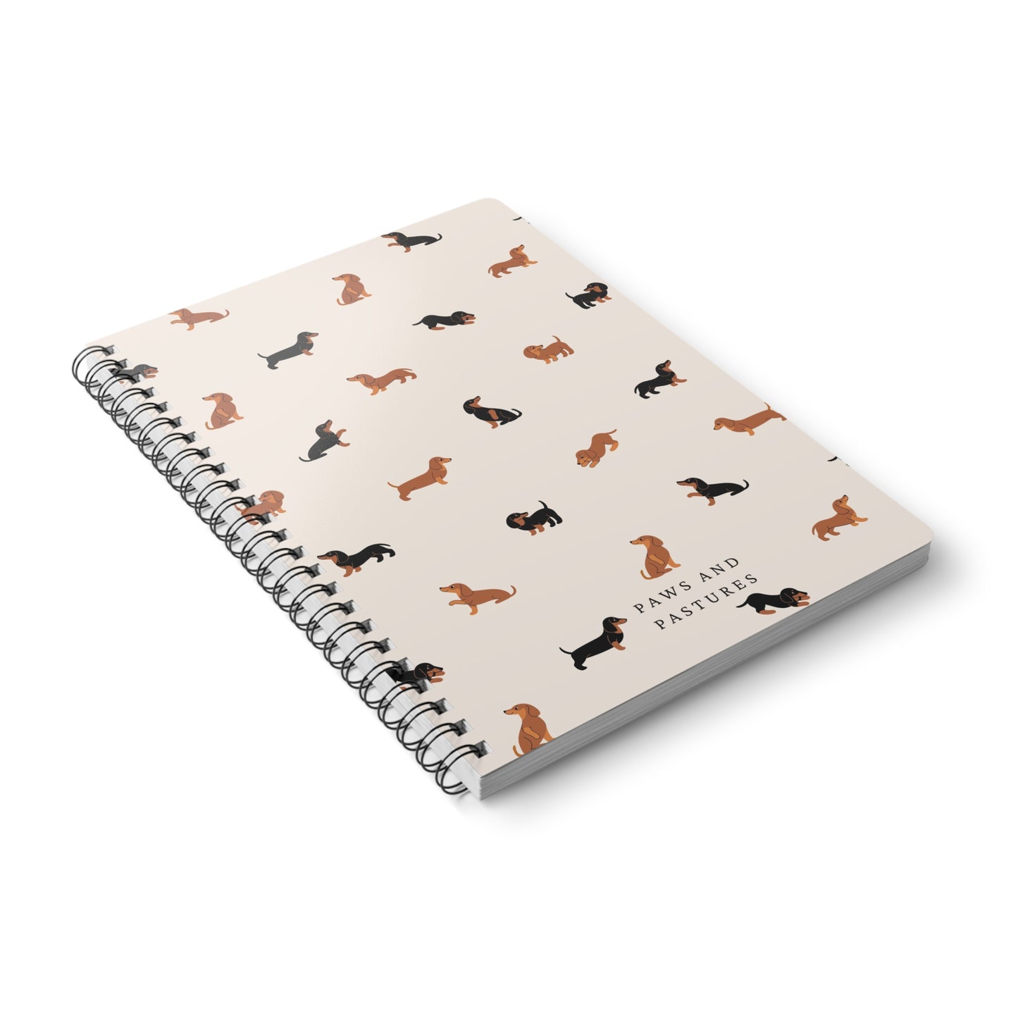 Dachshund Pattern A5 Wirobound Notebook — 'Paws and Pastures' Lined Journal