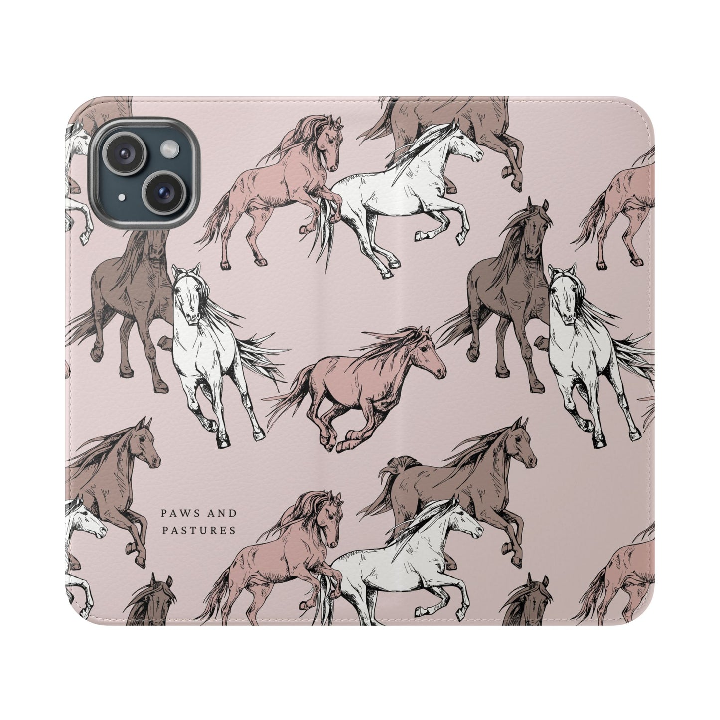 Horse Pattern Flip Phone Case — Pink Running Horses Wallet Cover