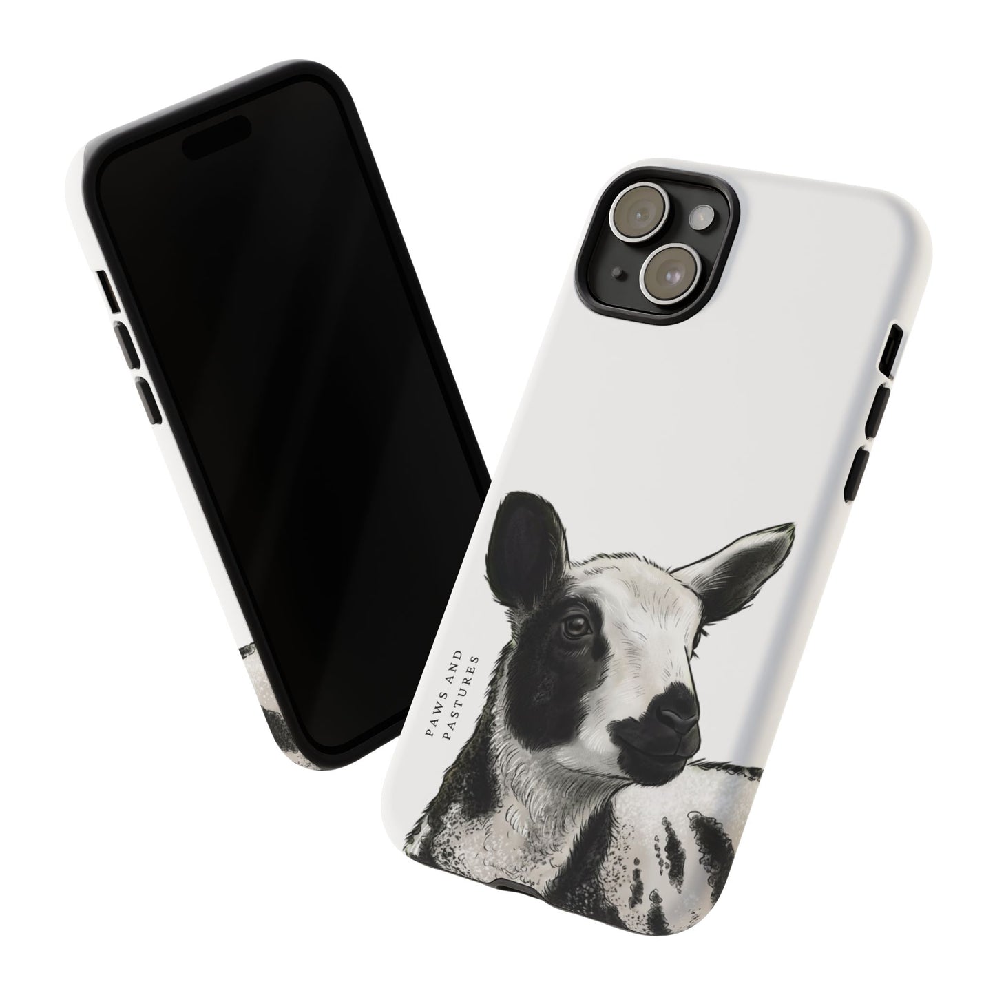 Dutch Spotted Sheep Portrait Phone Case - Black & White Lamb Illustration Protective Cover