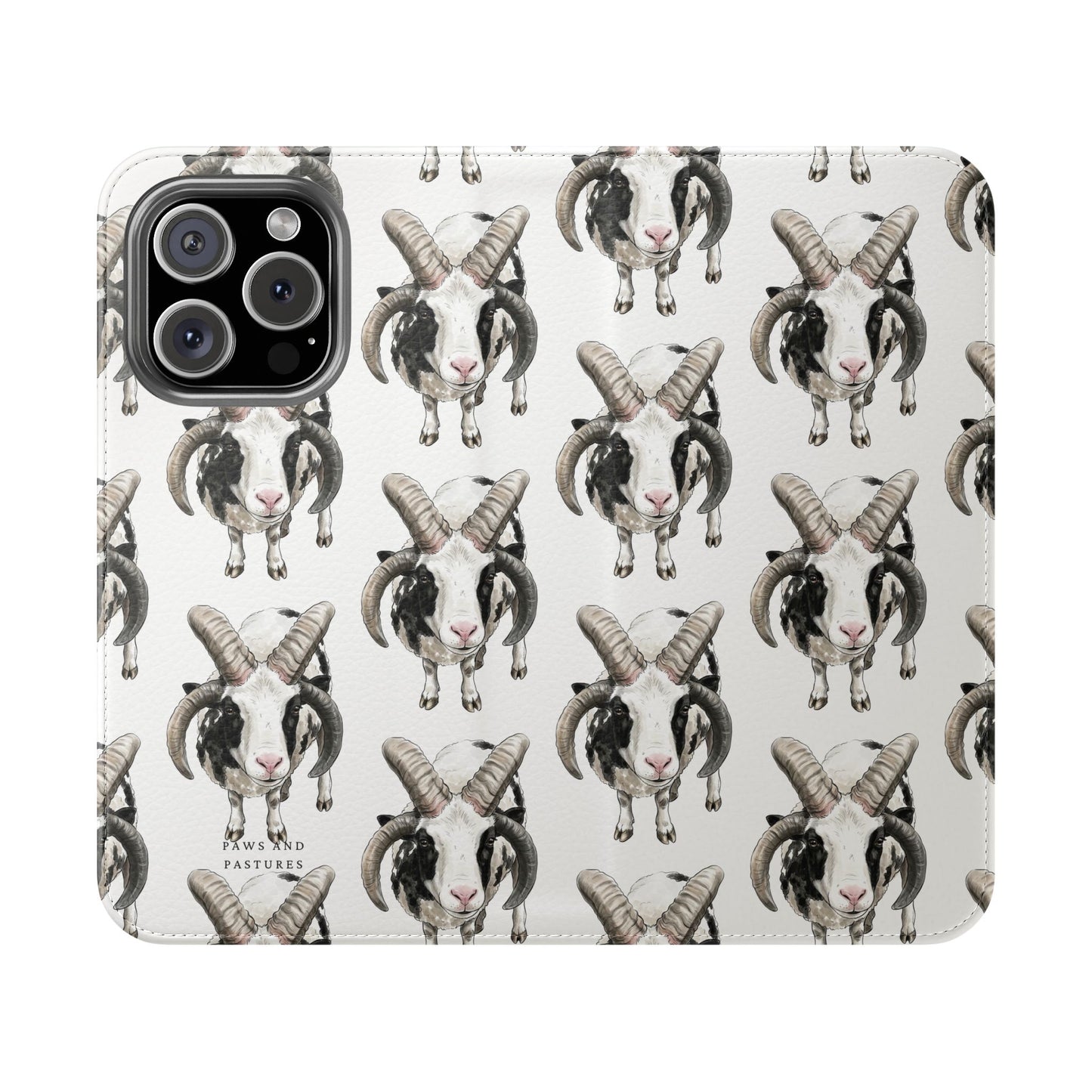 Jacob Sheep Pattern Flip Phone Case — Cute Farm Animal Wallet Cover
