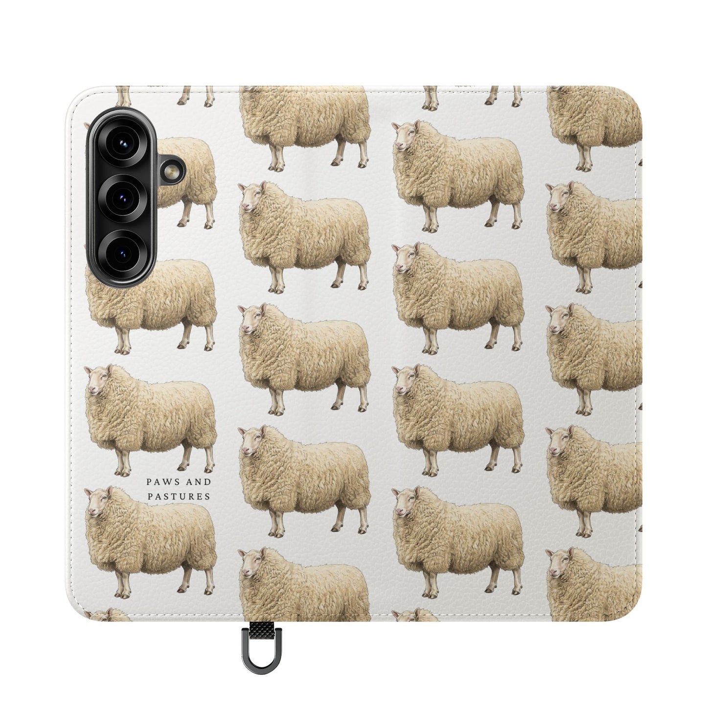 Cheviot Sheep Pattern Flip Phone Case – Cute Pastoral Wallet Cover with Card Slots