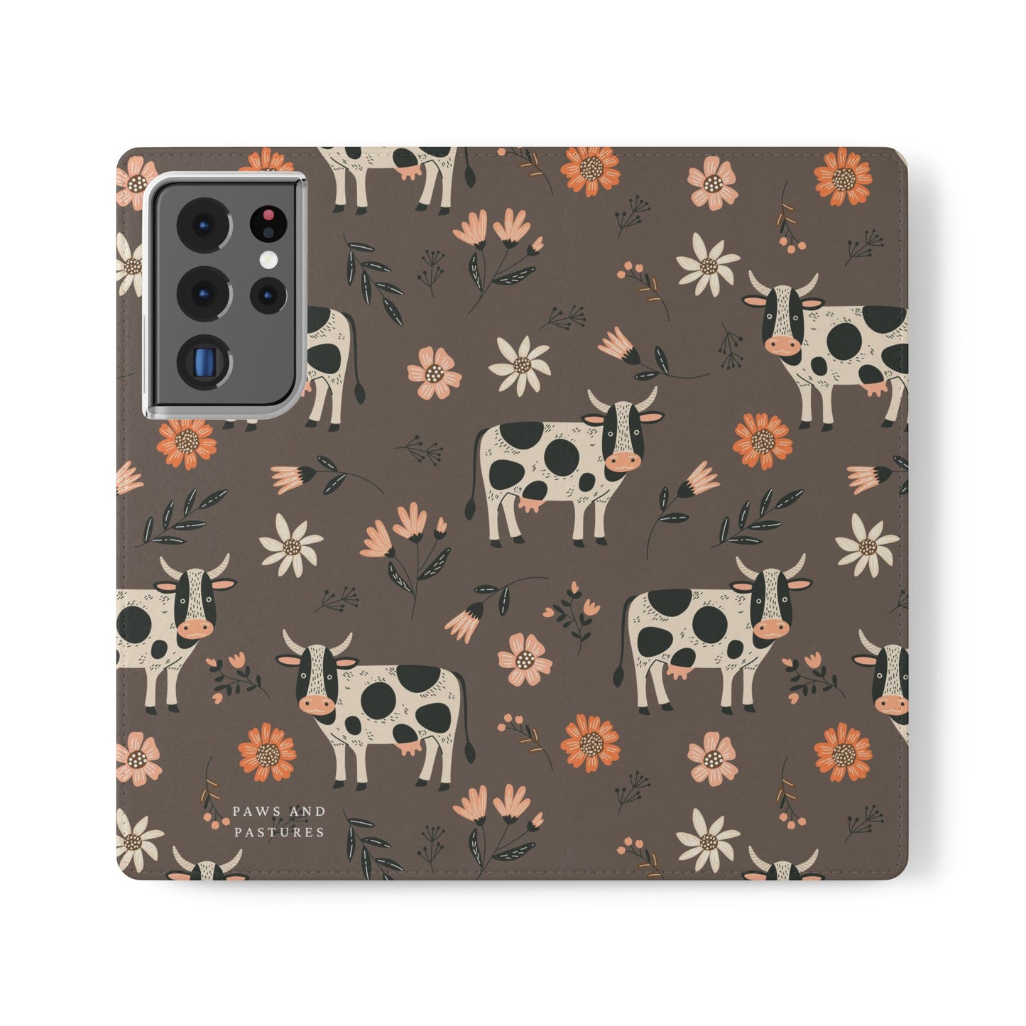 Cow Floral Flip Phone Case – Folklore Farm Pattern Wallet Case