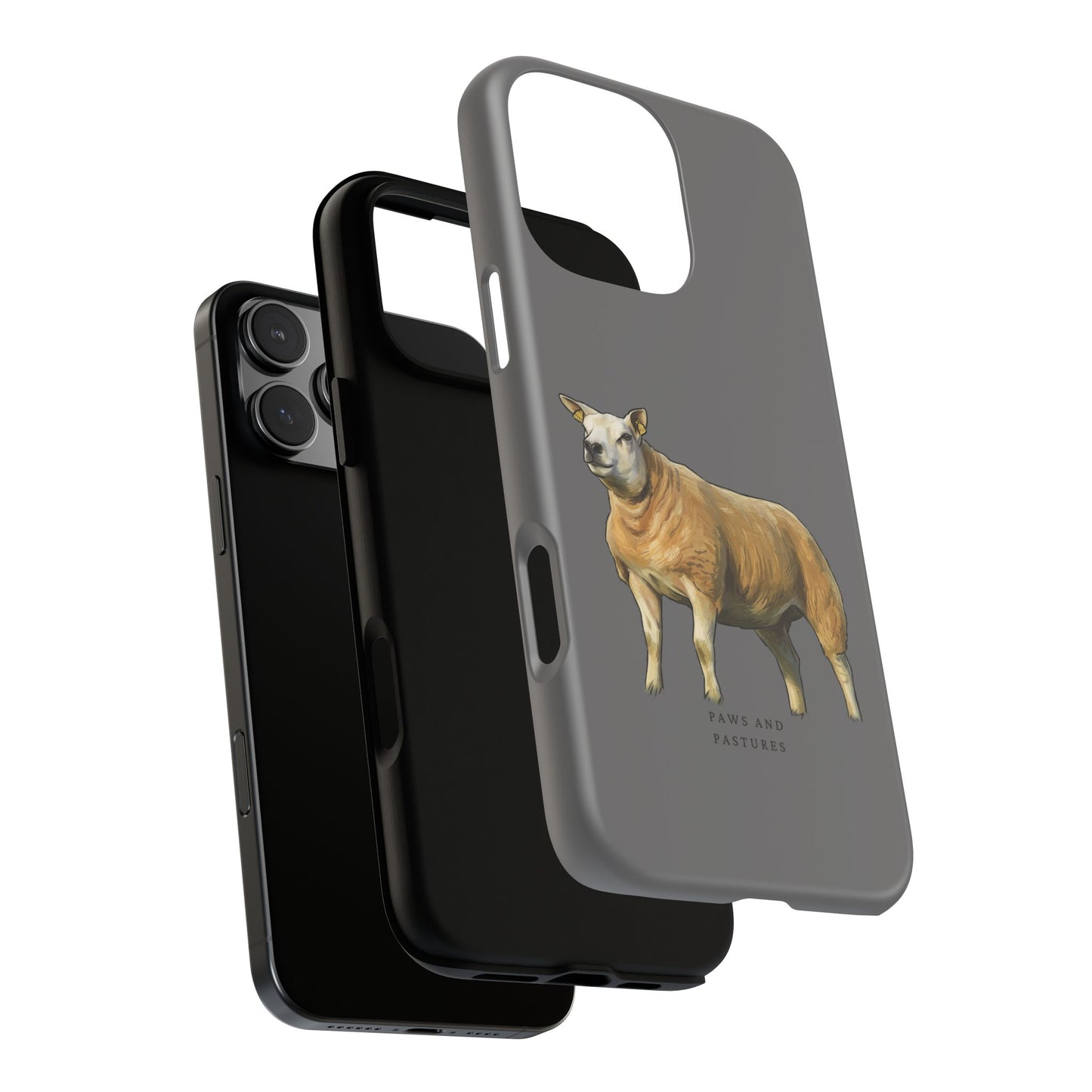 Grey Texel Sheep Illustration Phone Case — "Paws and Pastures" Protective iPhone Cover