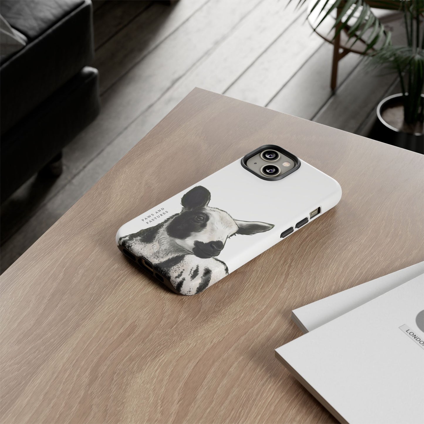 Dutch Spotted Sheep Portrait Phone Case - Black & White Lamb Illustration Protective Cover