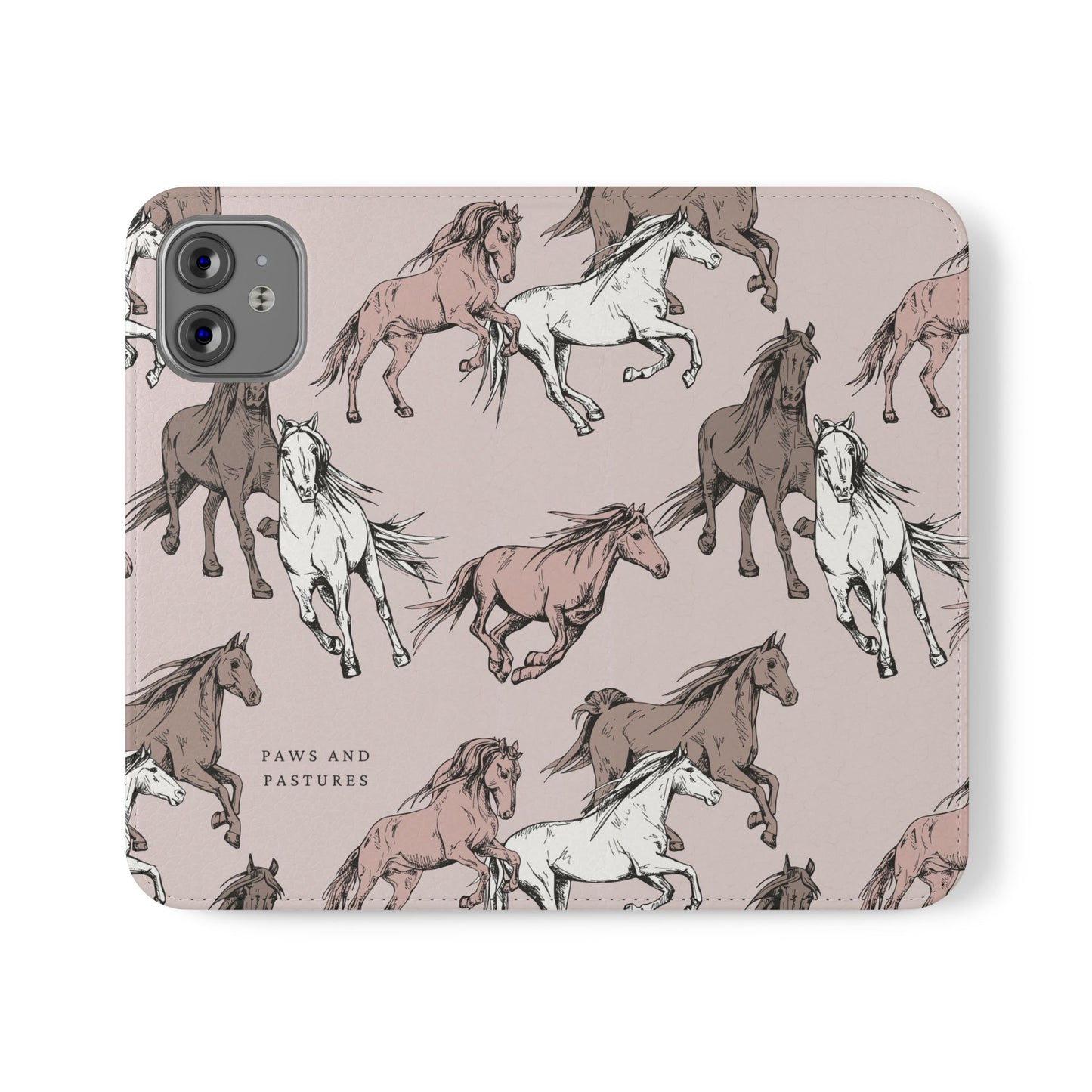 Horse Pattern Flip Phone Case — Pink Running Horses Wallet Cover