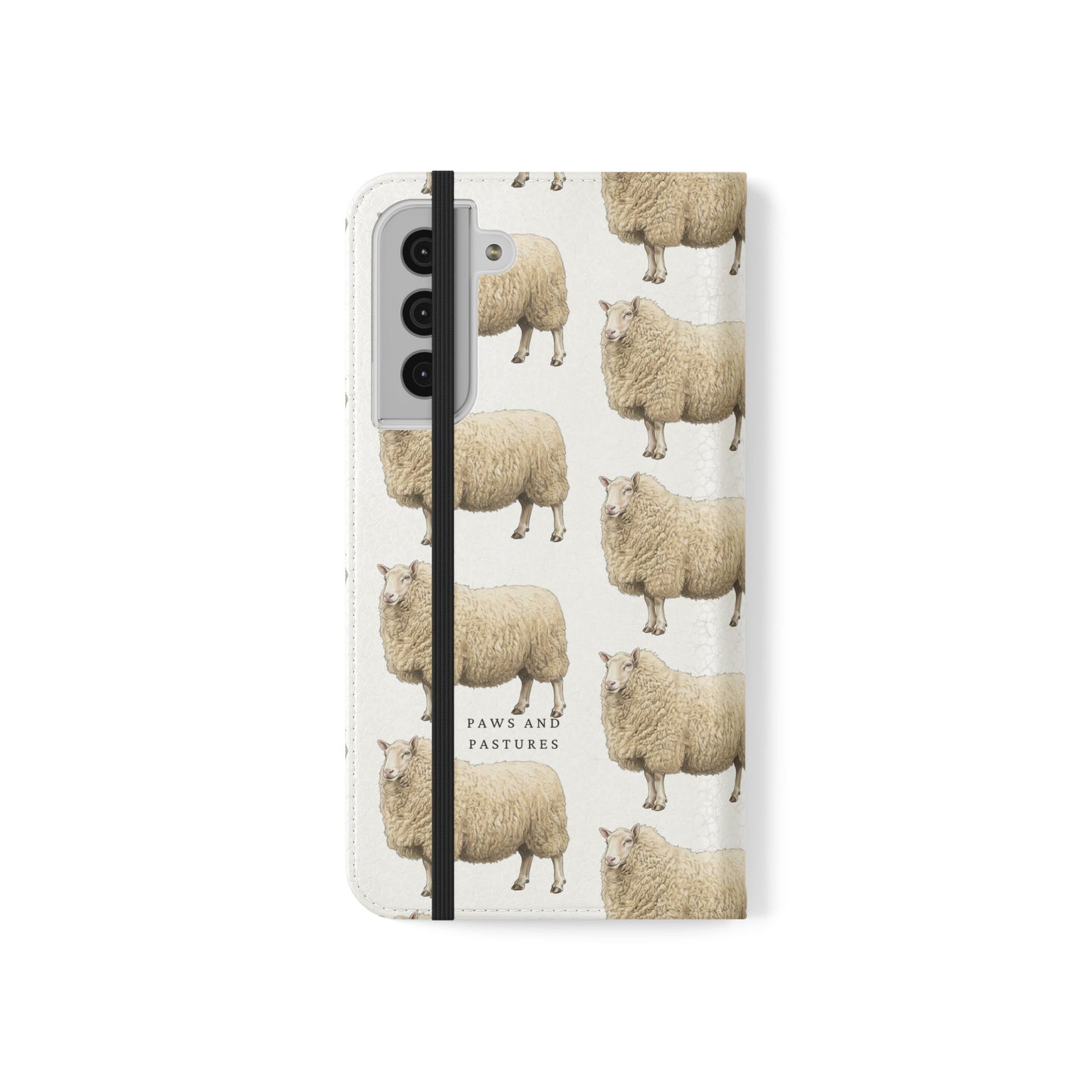 Cheviot Sheep Pattern Flip Phone Case – Cute Pastoral Wallet Cover with Card Slots