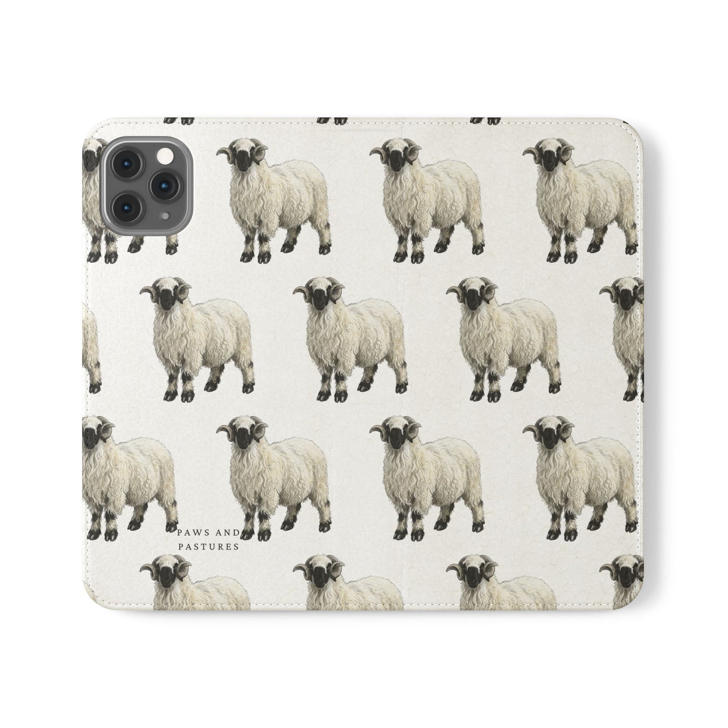 Valais Blacknose Sheep Pattern Flip Phone Case – Cute Farm Animal Wallet Cover