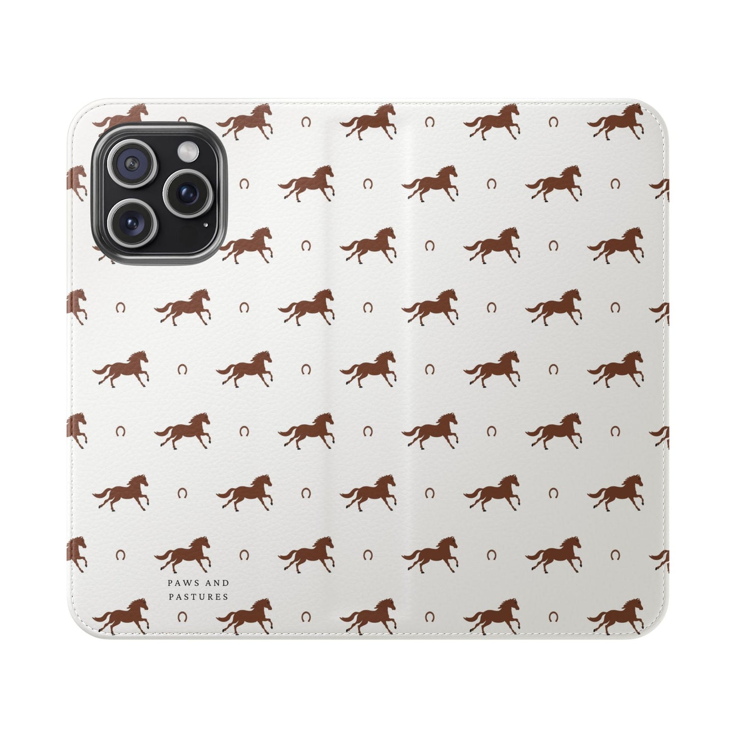 Horse Pattern Flip Case — Leather Wallet Phone Cover with Galloping Horses