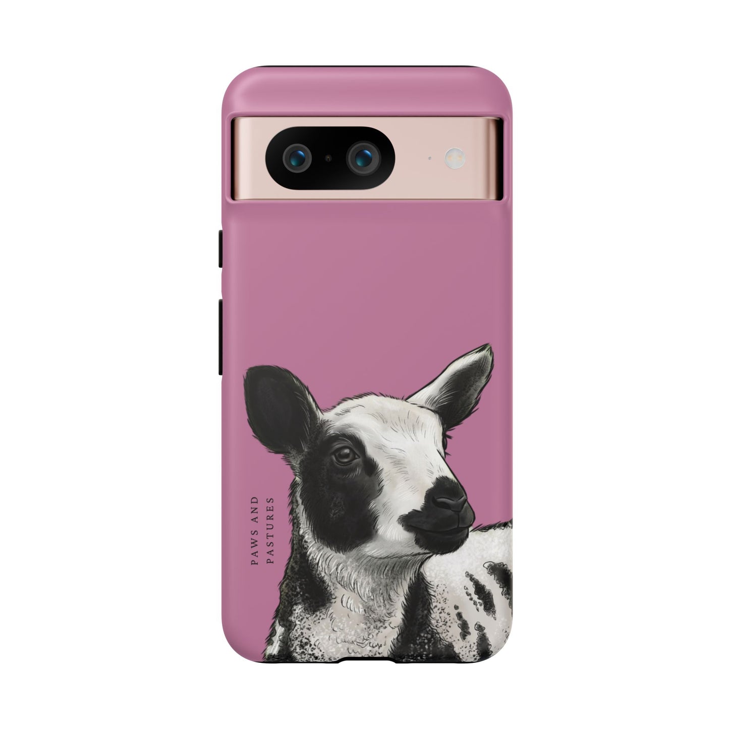 Pink Dutch Spotted Sheep Portrait Phone Case - Black & White Lamb Illustration Protective Cover