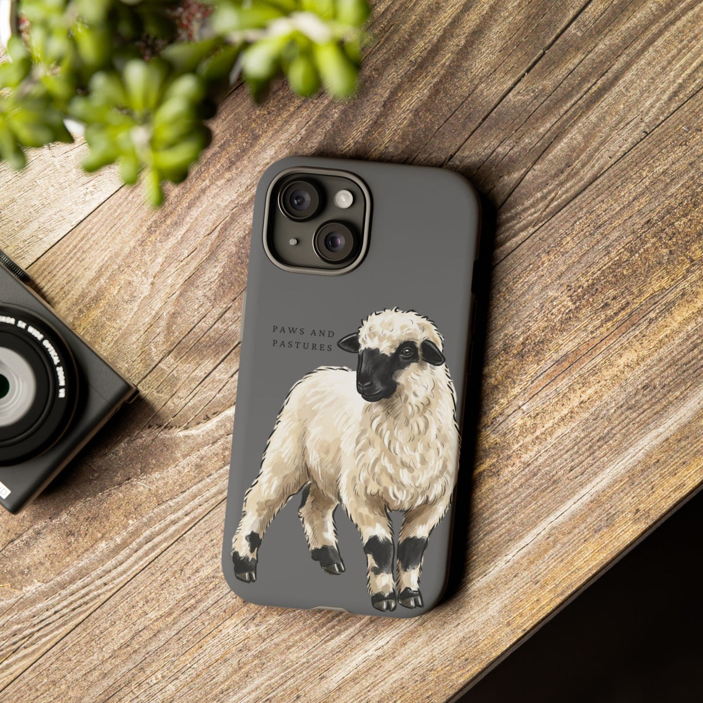 Grey Valais Blacknose Sheep Phone Case – 'Paws and Pastures' Cute Lamb Protective iPhone Cover