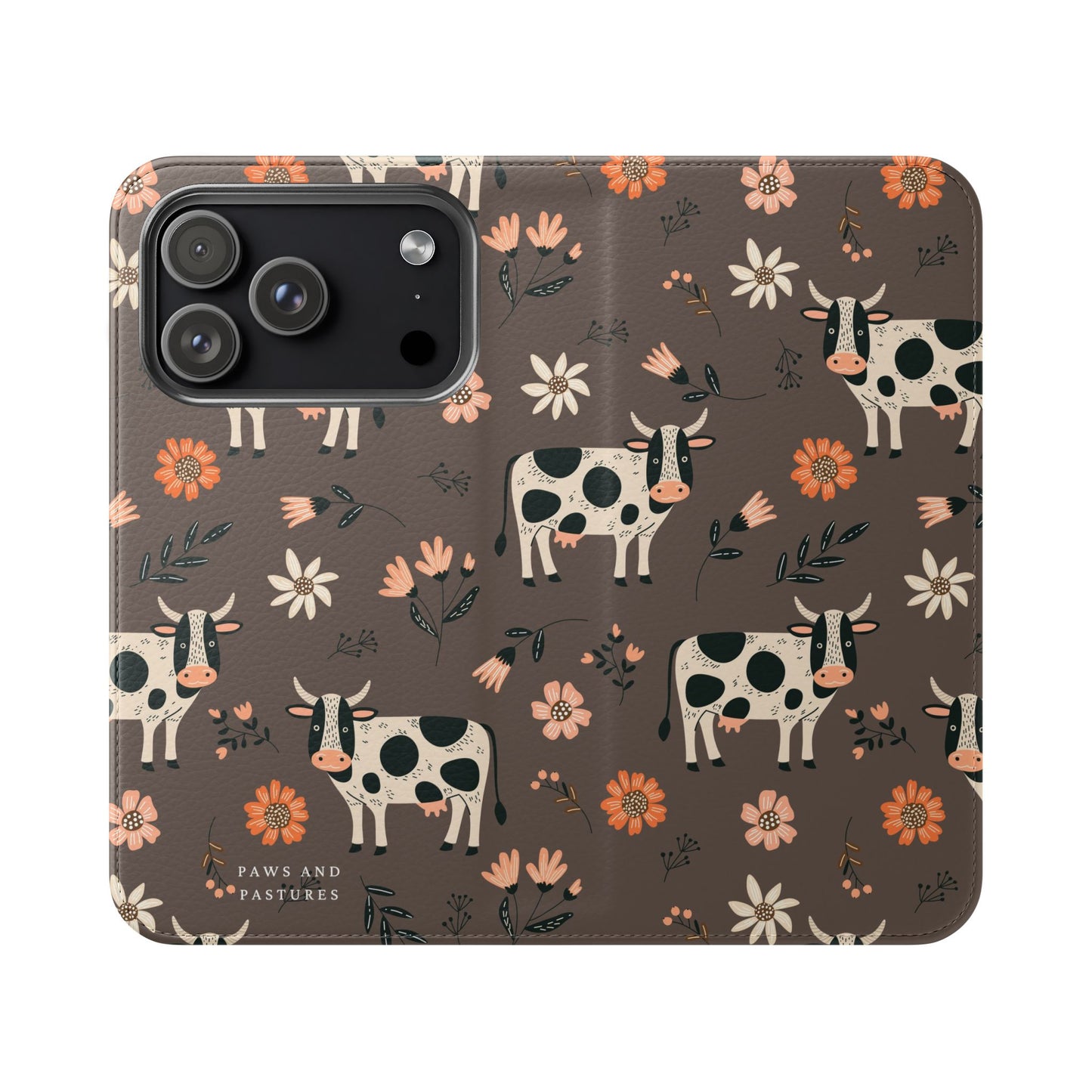 Cow Floral Flip Phone Case – Folklore Farm Pattern Wallet Case
