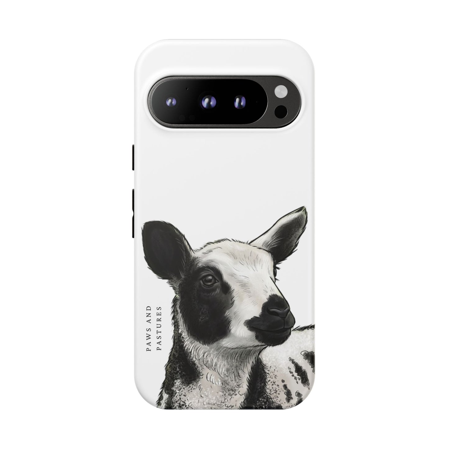 Dutch Spotted Sheep Portrait Phone Case - Black & White Lamb Illustration Protective Cover