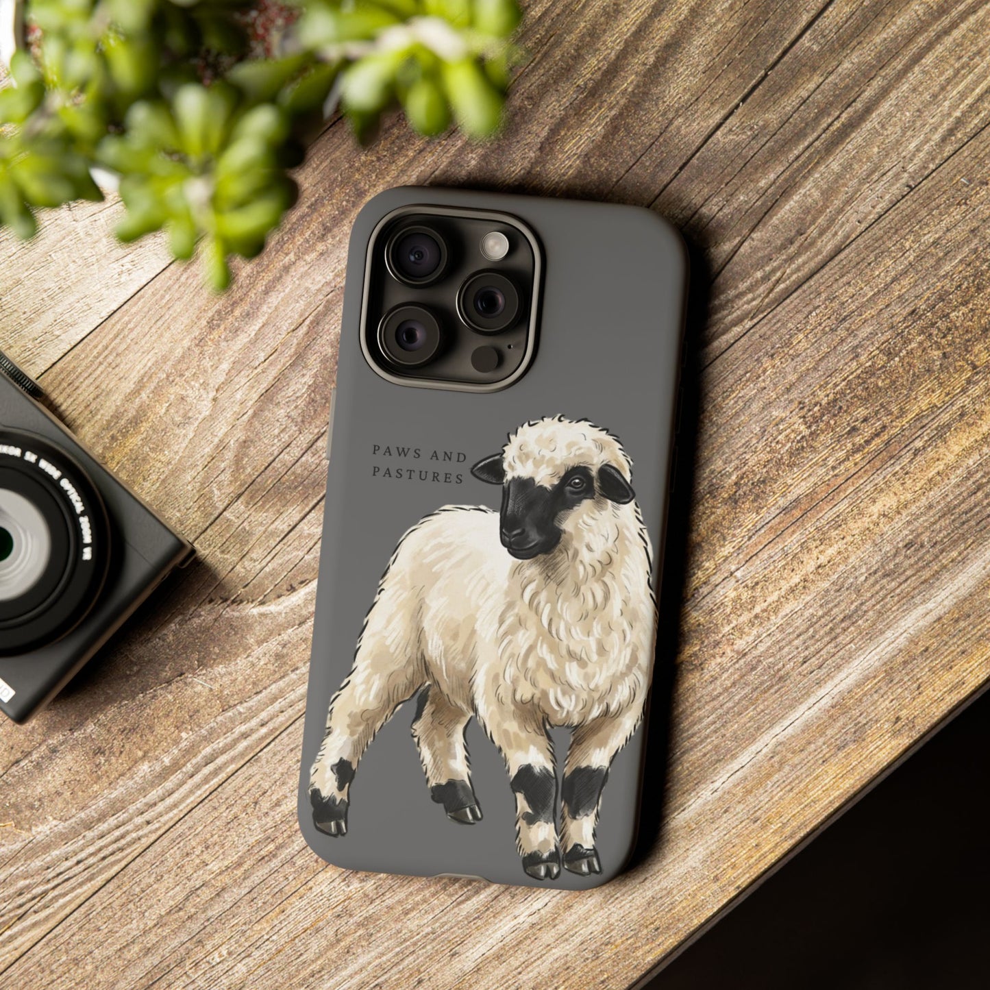 Grey Valais Blacknose Sheep Phone Case – 'Paws and Pastures' Cute Lamb Protective iPhone Cover