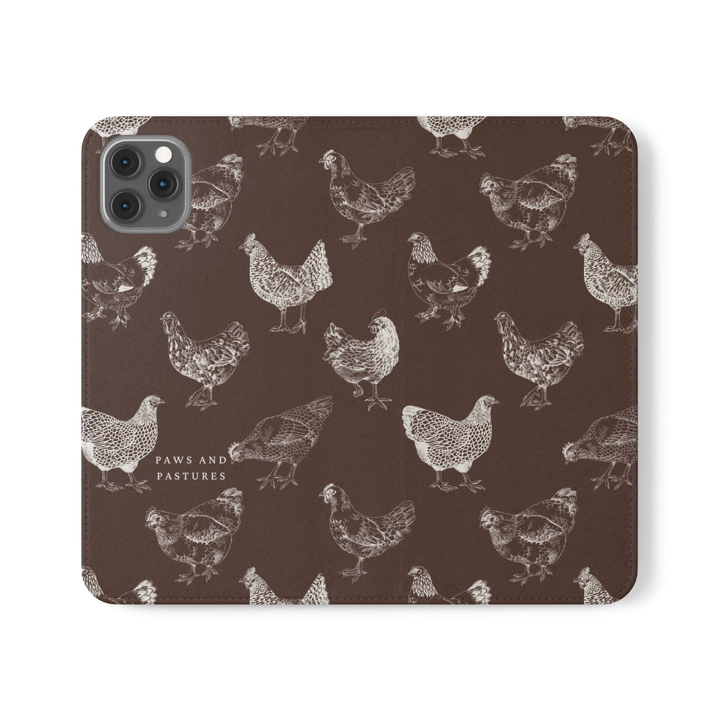 Chicken Pattern Flip Phone Case – Rustic Farmhouse Wallet Cover