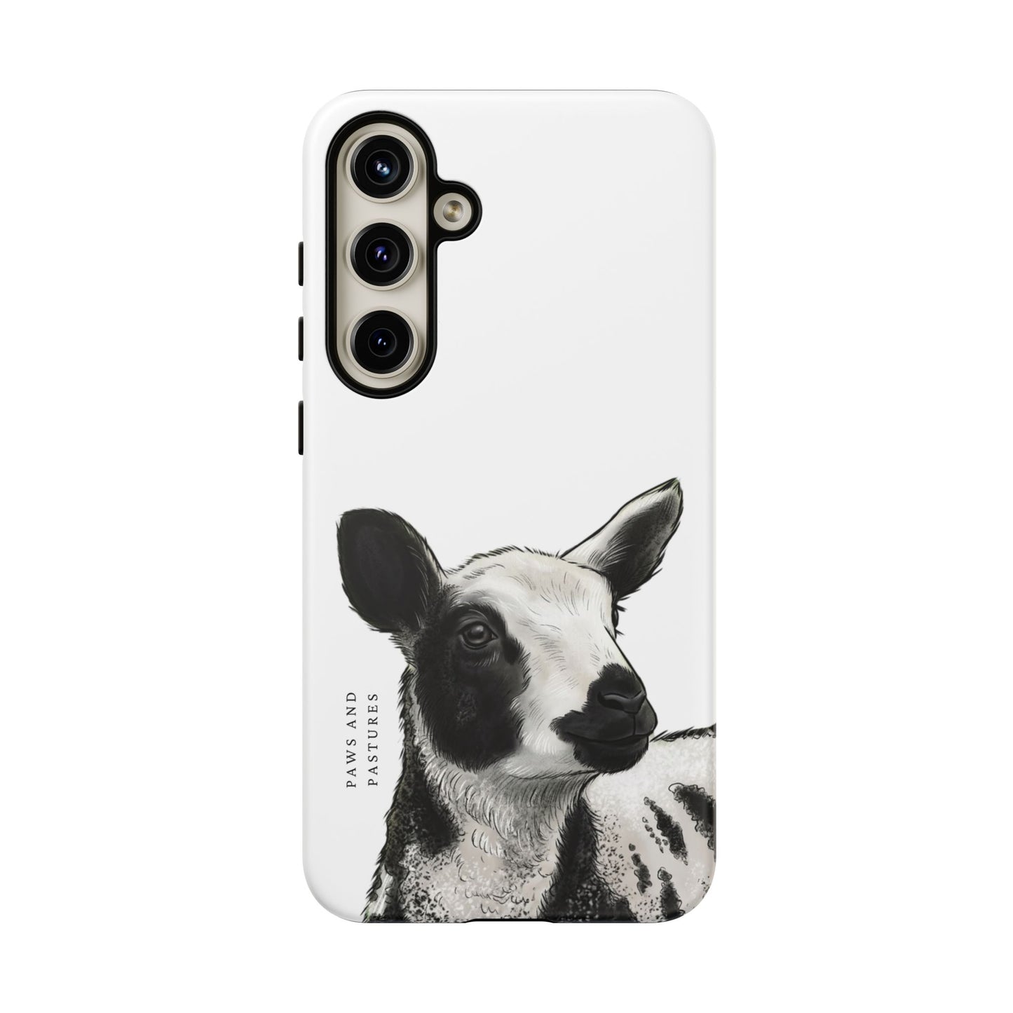 Dutch Spotted Sheep Portrait Phone Case - Black & White Lamb Illustration Protective Cover