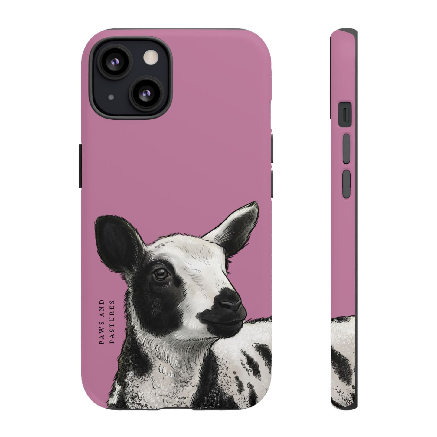 Pink Dutch Spotted Sheep Portrait Phone Case - Black & White Lamb Illustration Protective Cover