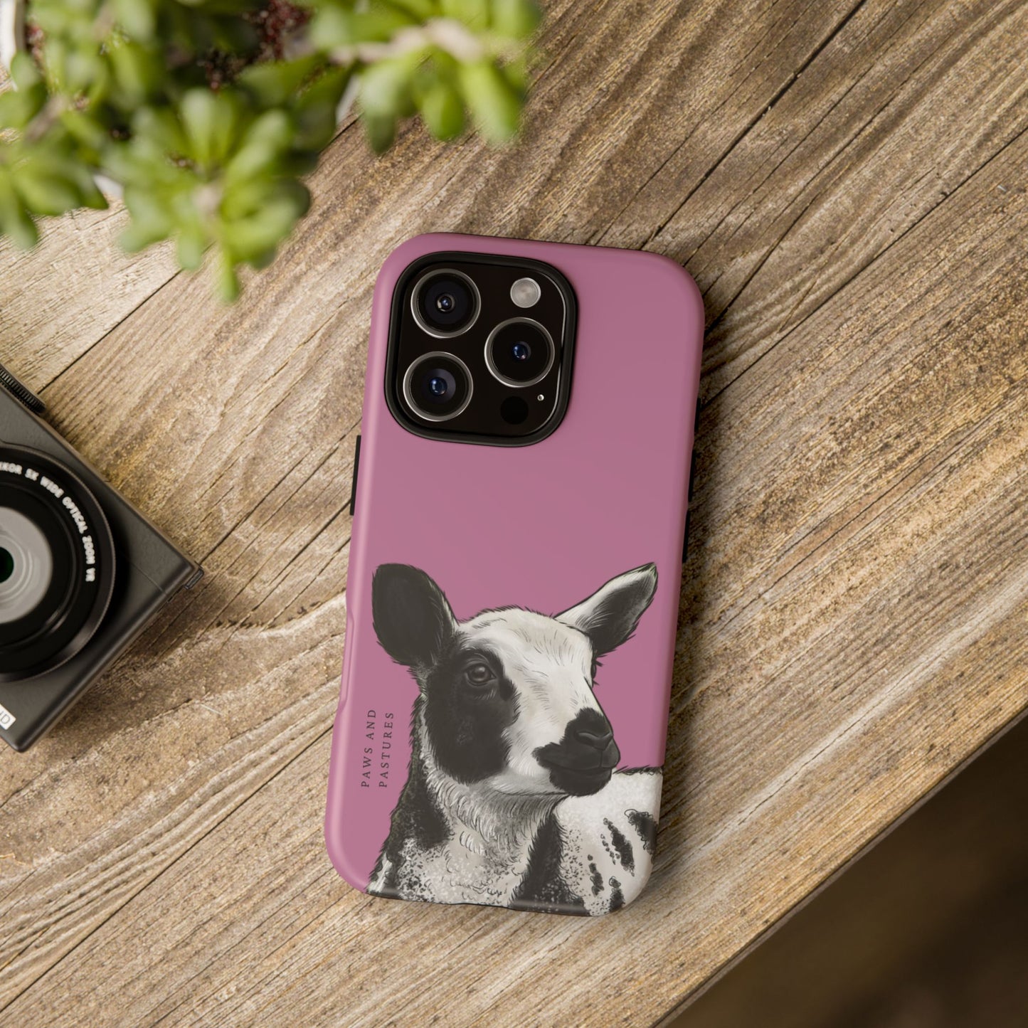 Pink Dutch Spotted Sheep Portrait Phone Case - Black & White Lamb Illustration Protective Cover