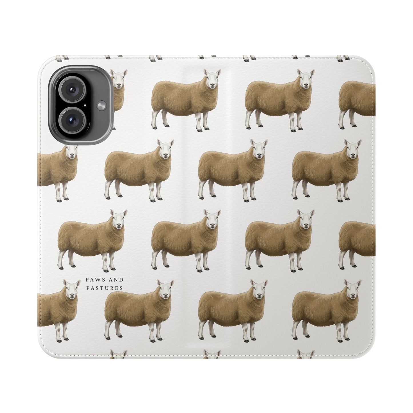 Cheviot Sheep Pattern Flip Phone Case – Cute Pastoral Wallet Cover with Card Slots