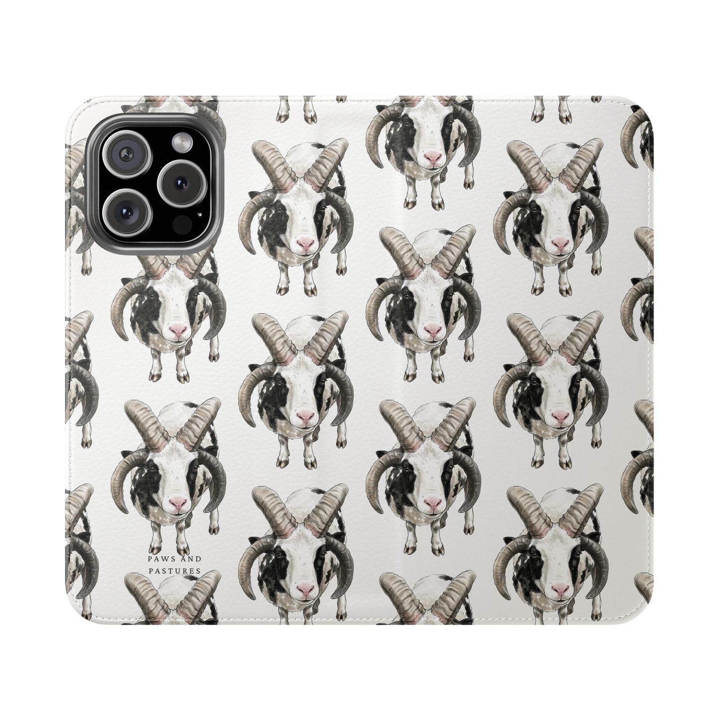 Jacob Sheep Pattern Flip Phone Case — Cute Farm Animal Wallet Cover