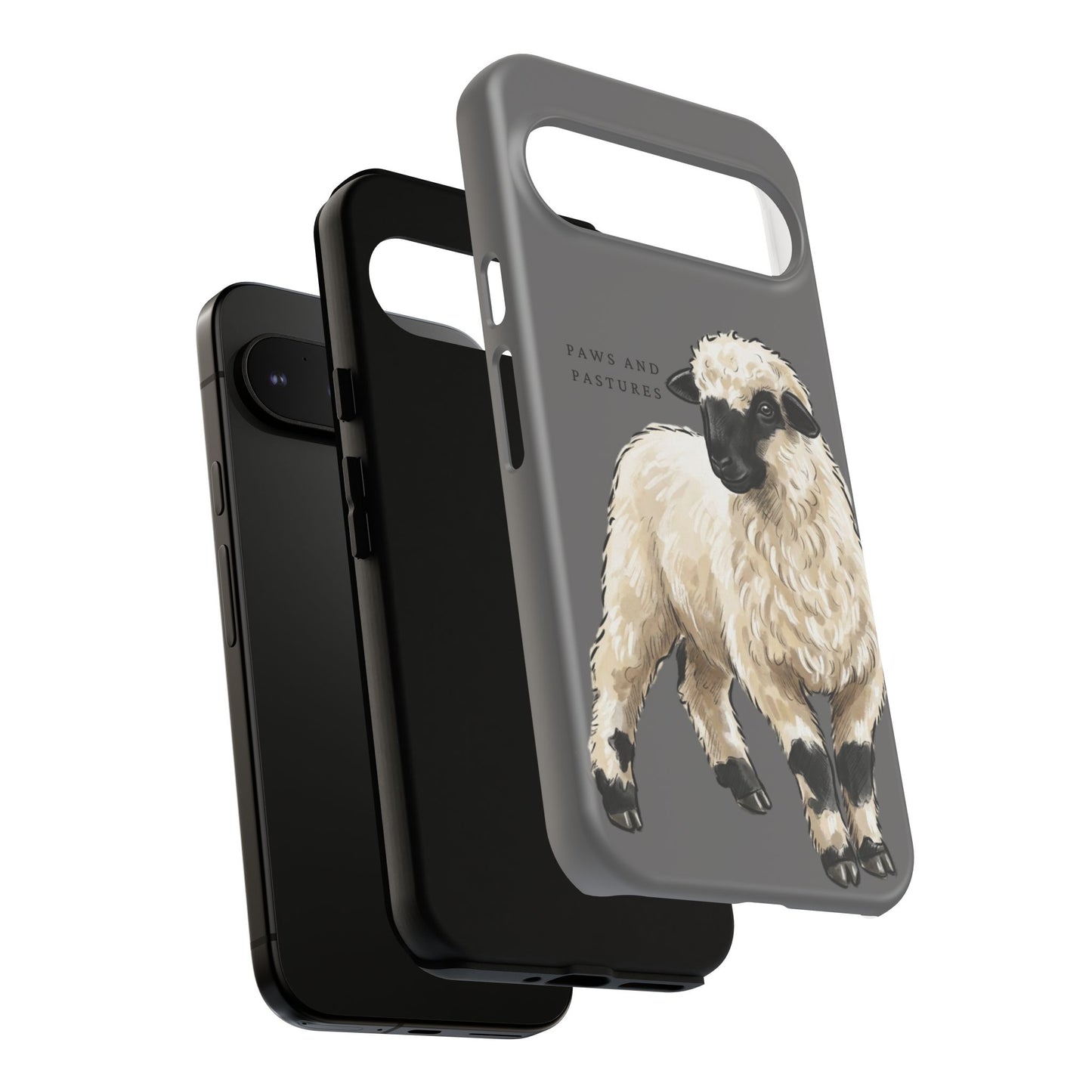 Grey Valais Blacknose Sheep Phone Case – 'Paws and Pastures' Cute Lamb Protective iPhone Cover