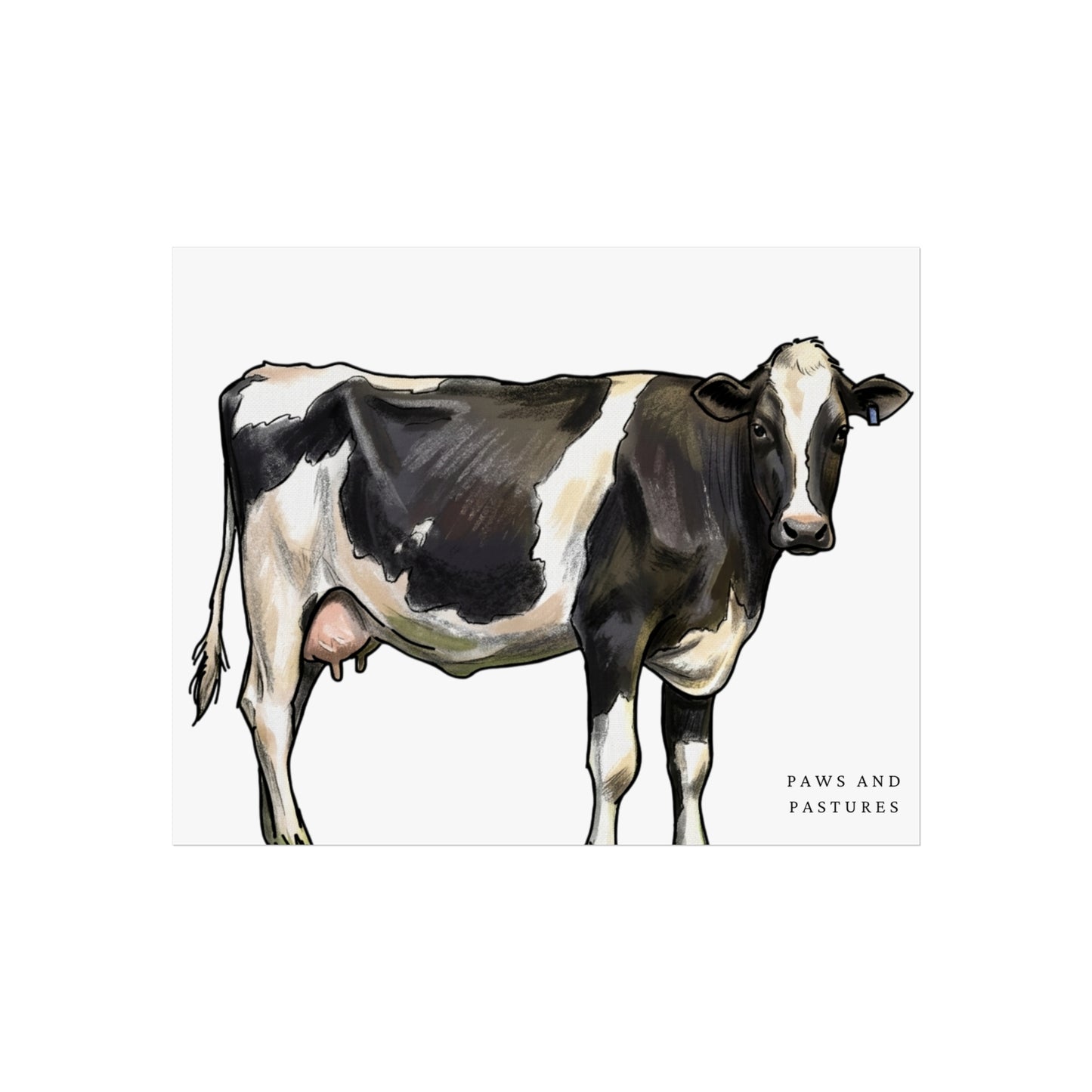 Holstein Cow Fine Art Poster 'Paws and Pastures' Rustic Farmhouse Wall Art