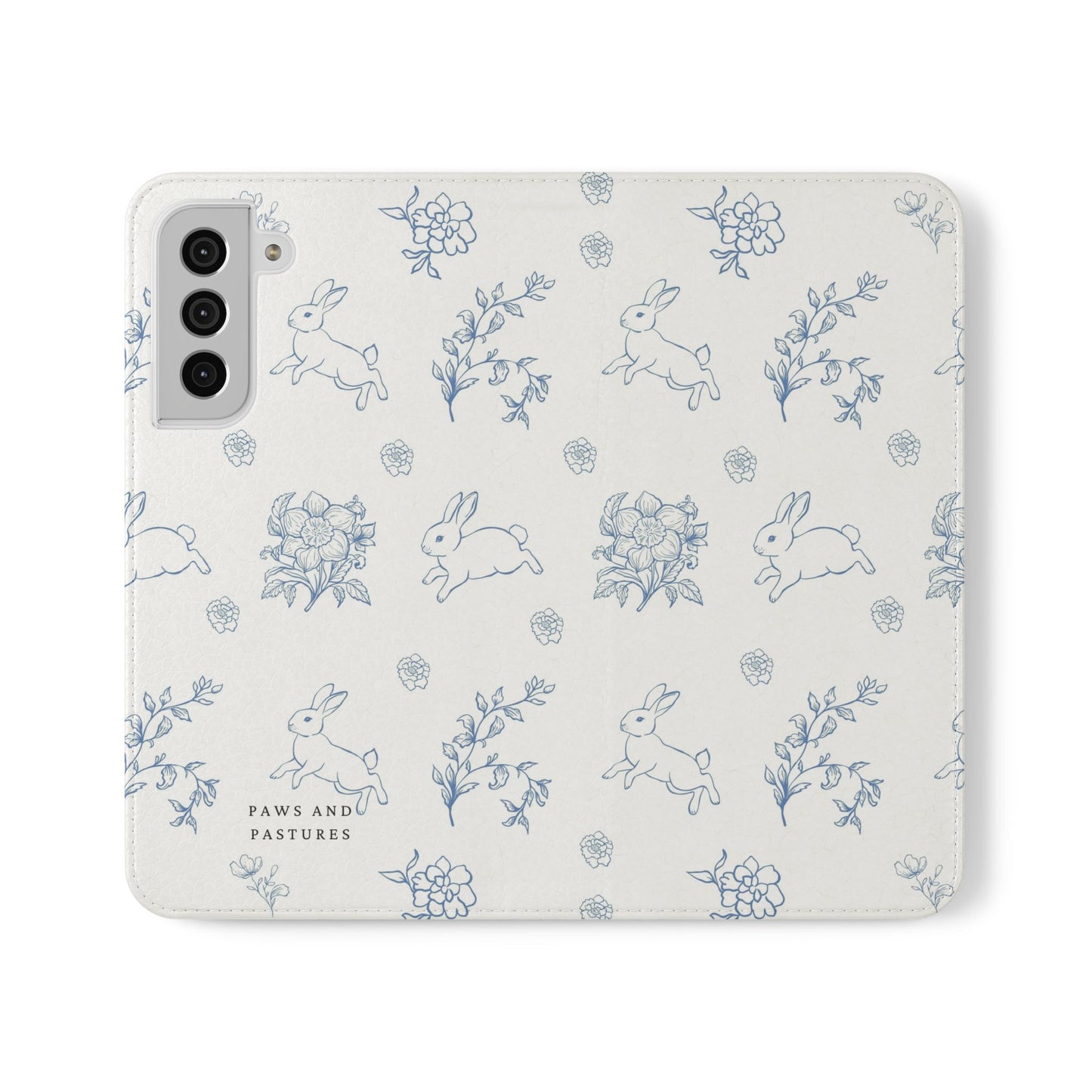 Bunny Pattern Flip Phone Case – Floral Blue Rabbit Wallet Cover