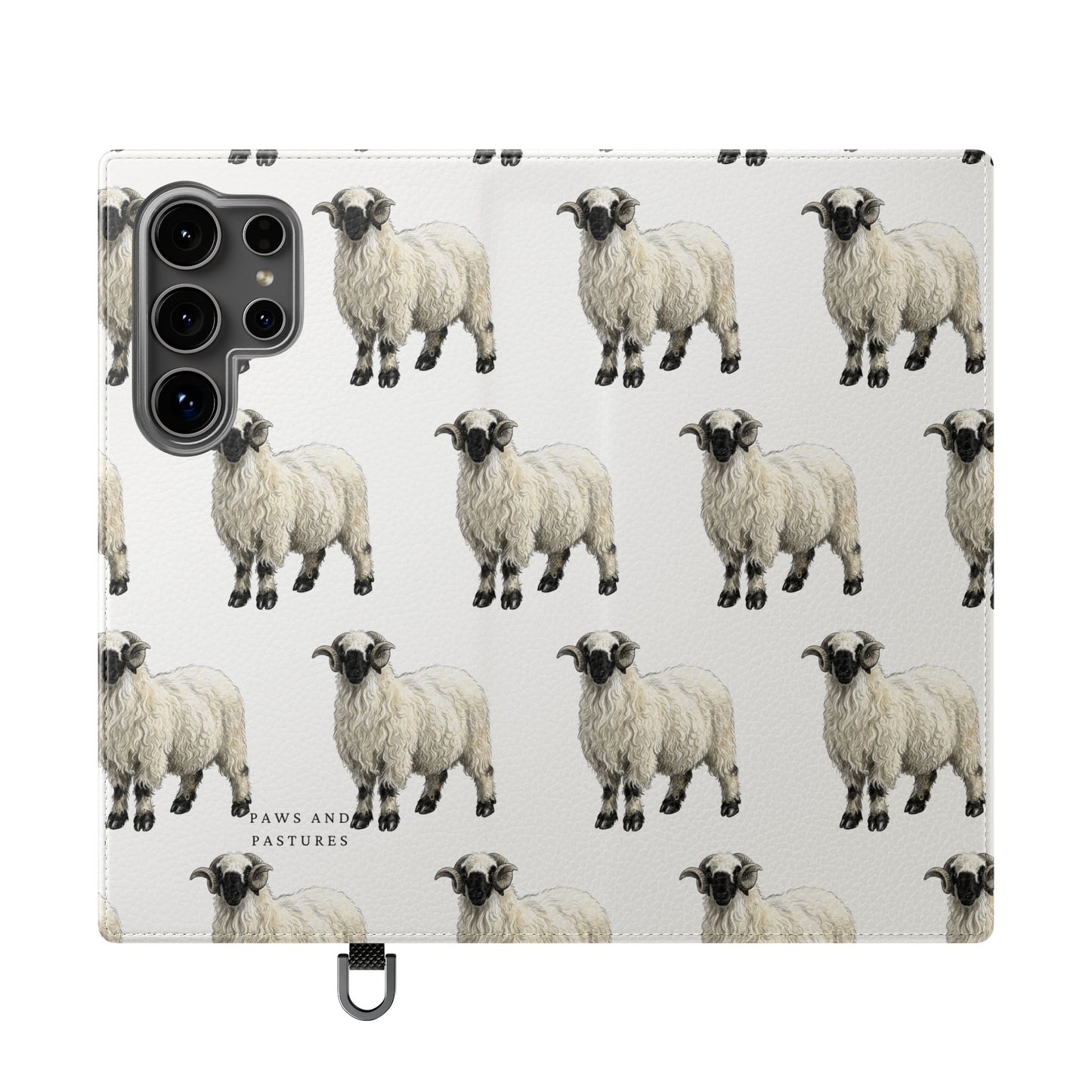Valais Blacknose Sheep Pattern Flip Phone Case – Cute Farm Animal Wallet Cover