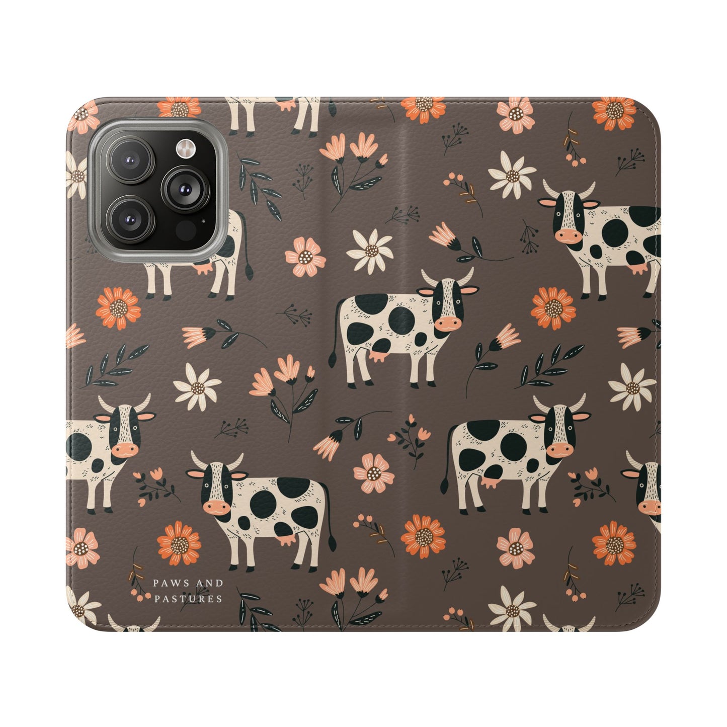 Cow Floral Flip Phone Case – Folklore Farm Pattern Wallet Case