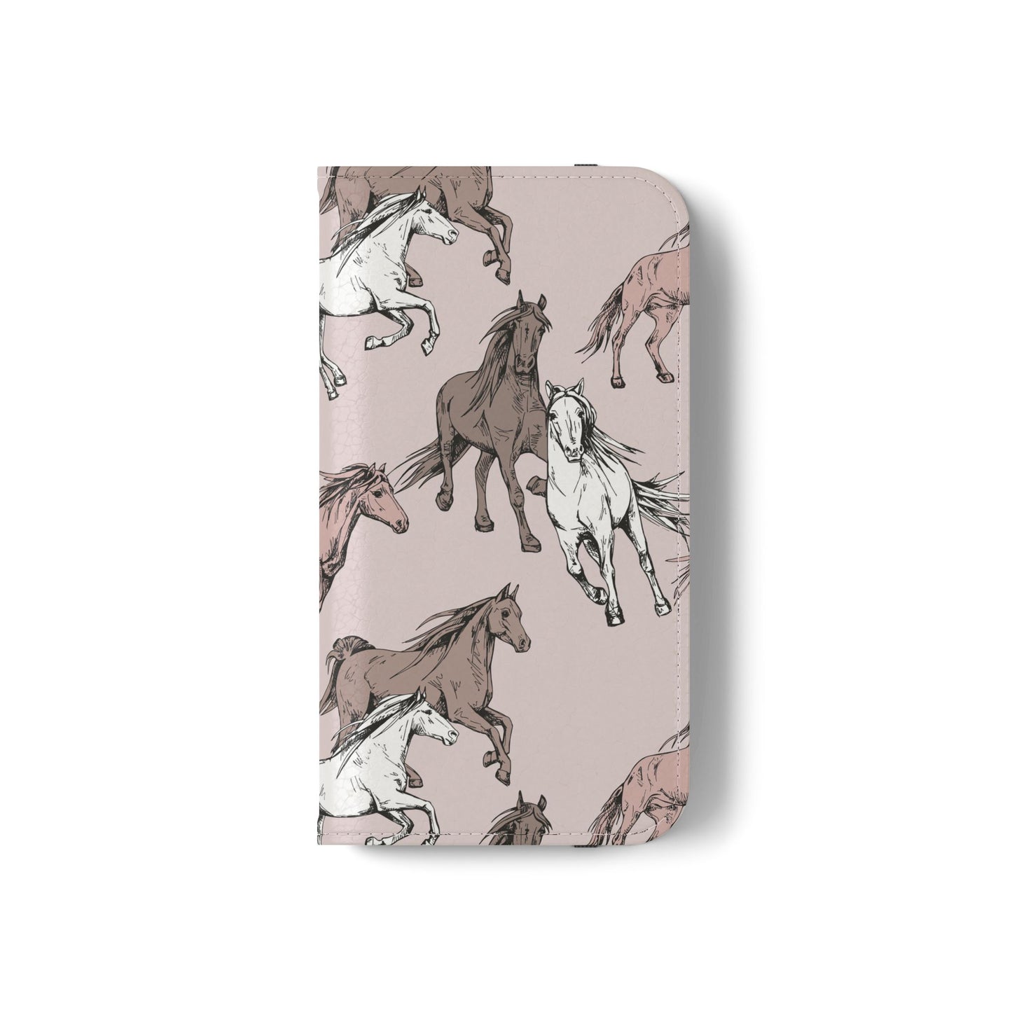 Horse Pattern Flip Phone Case — Pink Running Horses Wallet Cover