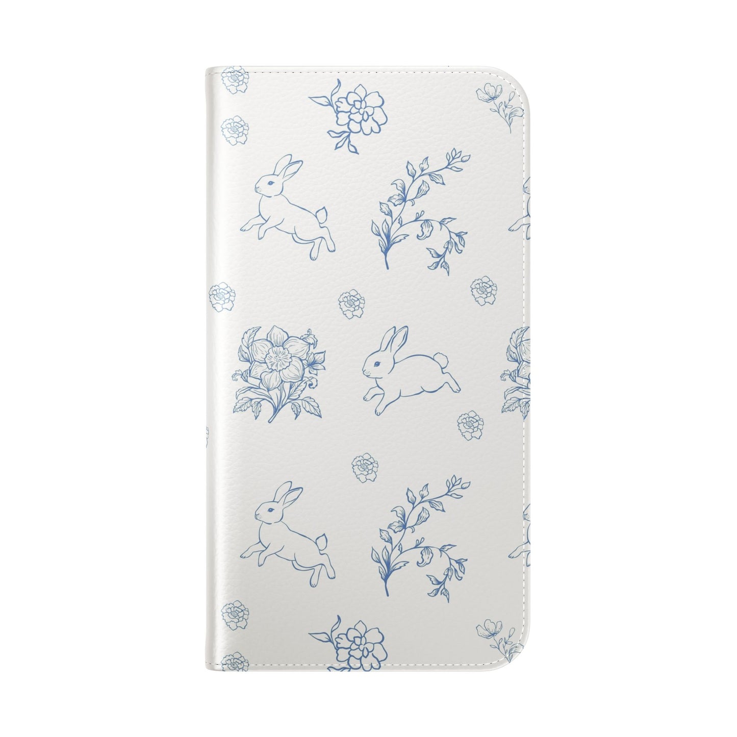 Bunny Pattern Flip Phone Case – Floral Blue Rabbit Wallet Cover
