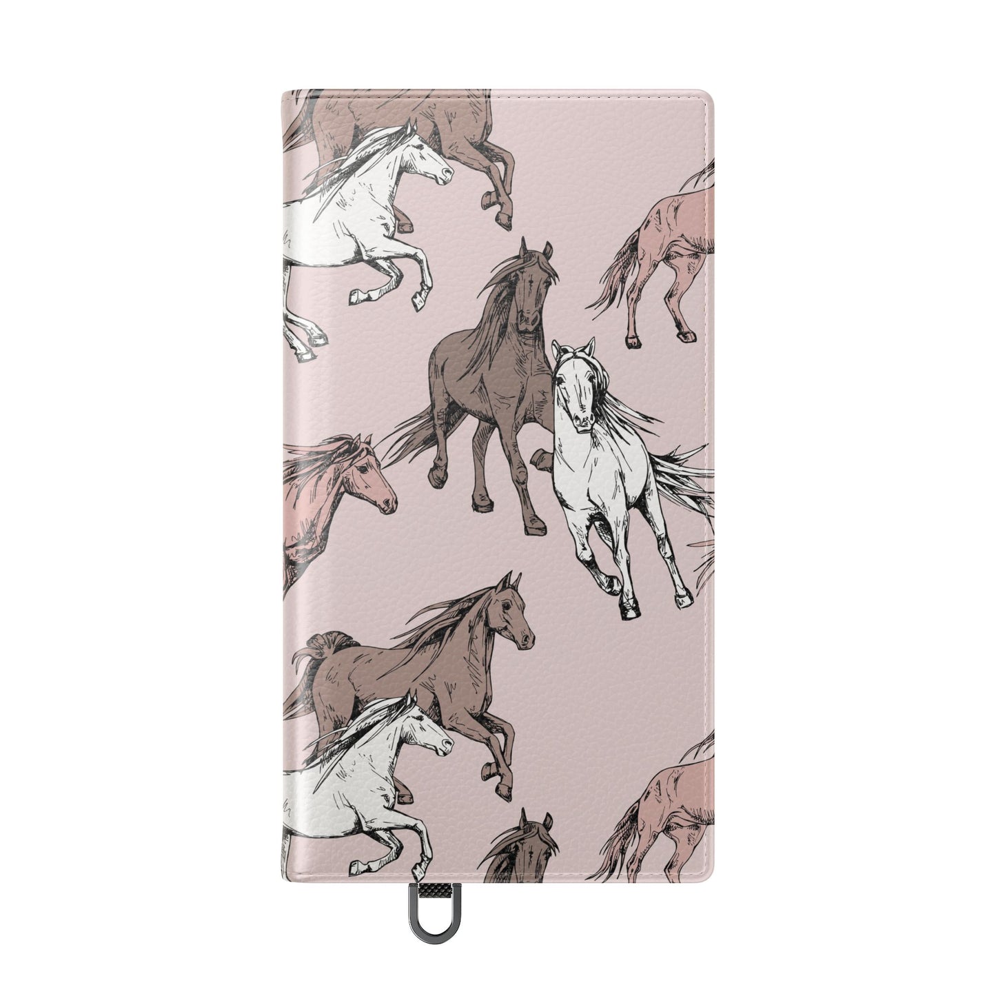 Horse Pattern Flip Phone Case — Pink Running Horses Wallet Cover