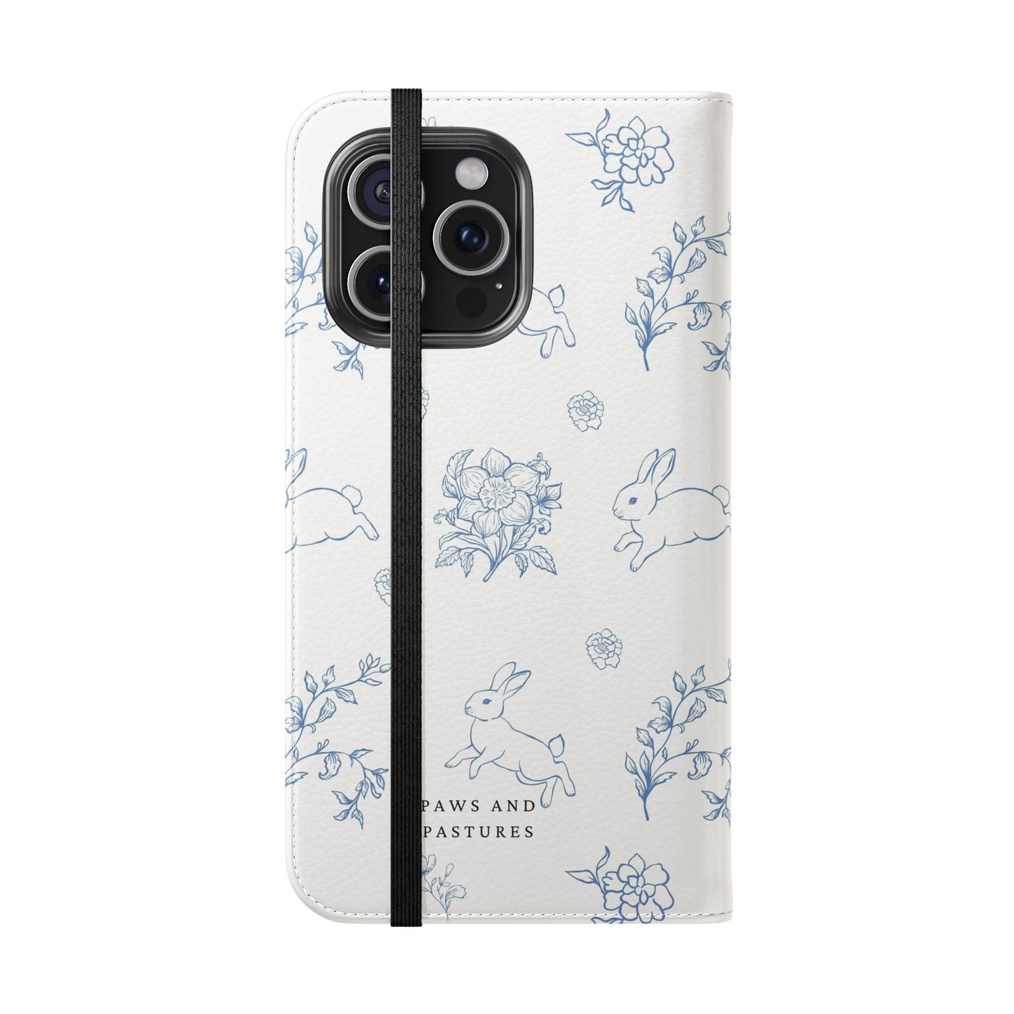 Bunny Pattern Flip Phone Case – Floral Blue Rabbit Wallet Cover