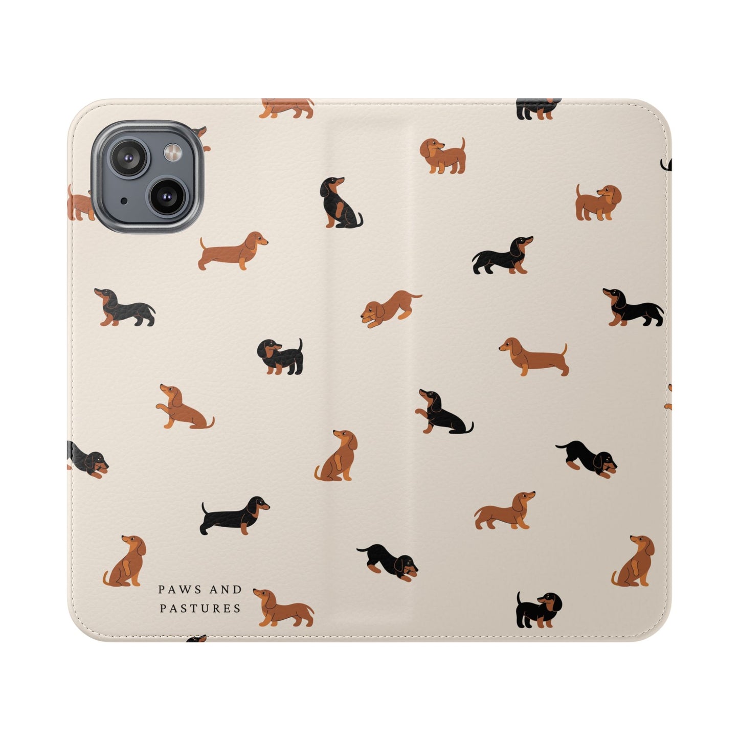 Dachshund Pattern Flip Phone Case — Wallet Folio with Card Slots