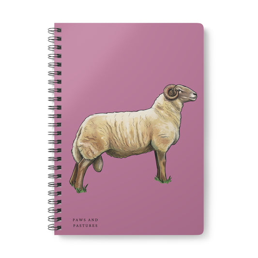 Pink Radnor Sheep Illustration Notebook — A5 Wirobound Softcover Journal (Paws and Pastures)