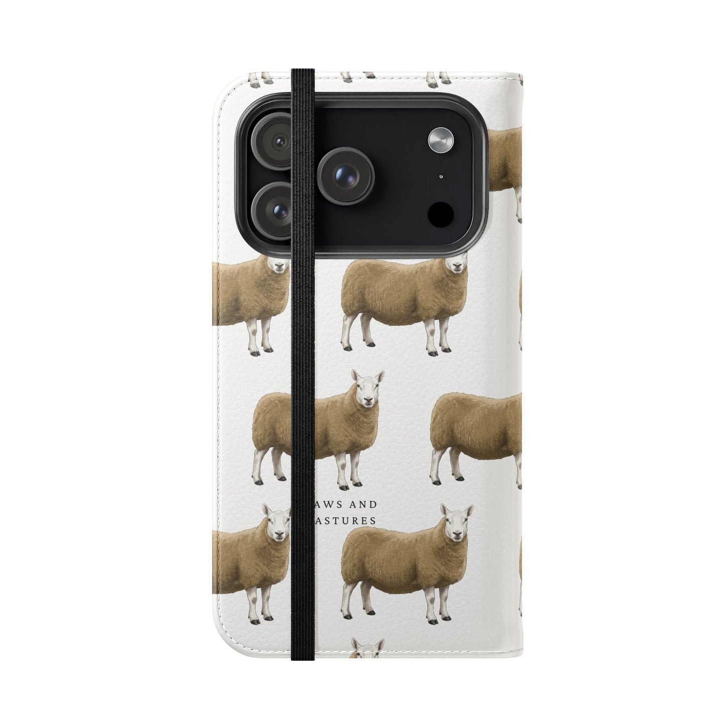Cheviot Sheep Pattern Flip Phone Case – Cute Pastoral Wallet Cover with Card Slots