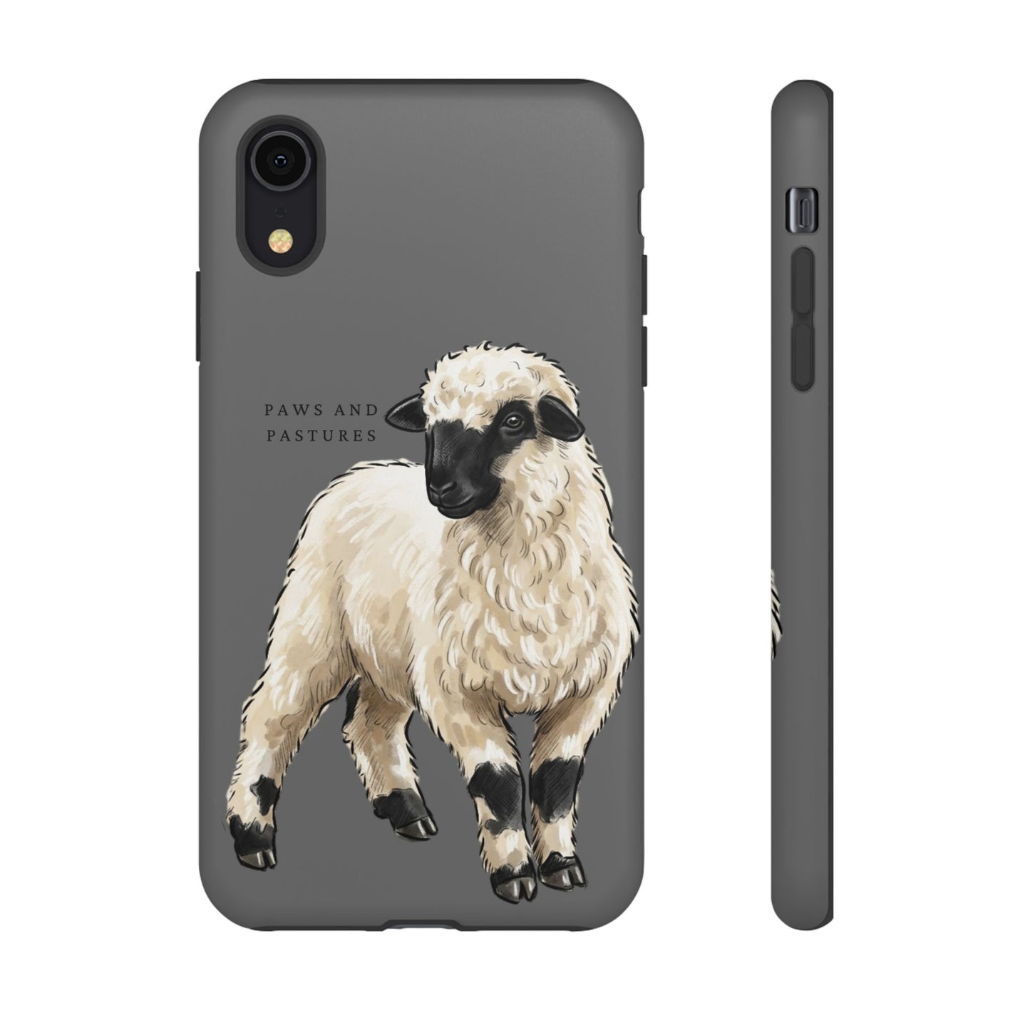 Grey Valais Blacknose Sheep Phone Case – 'Paws and Pastures' Cute Lamb Protective iPhone Cover