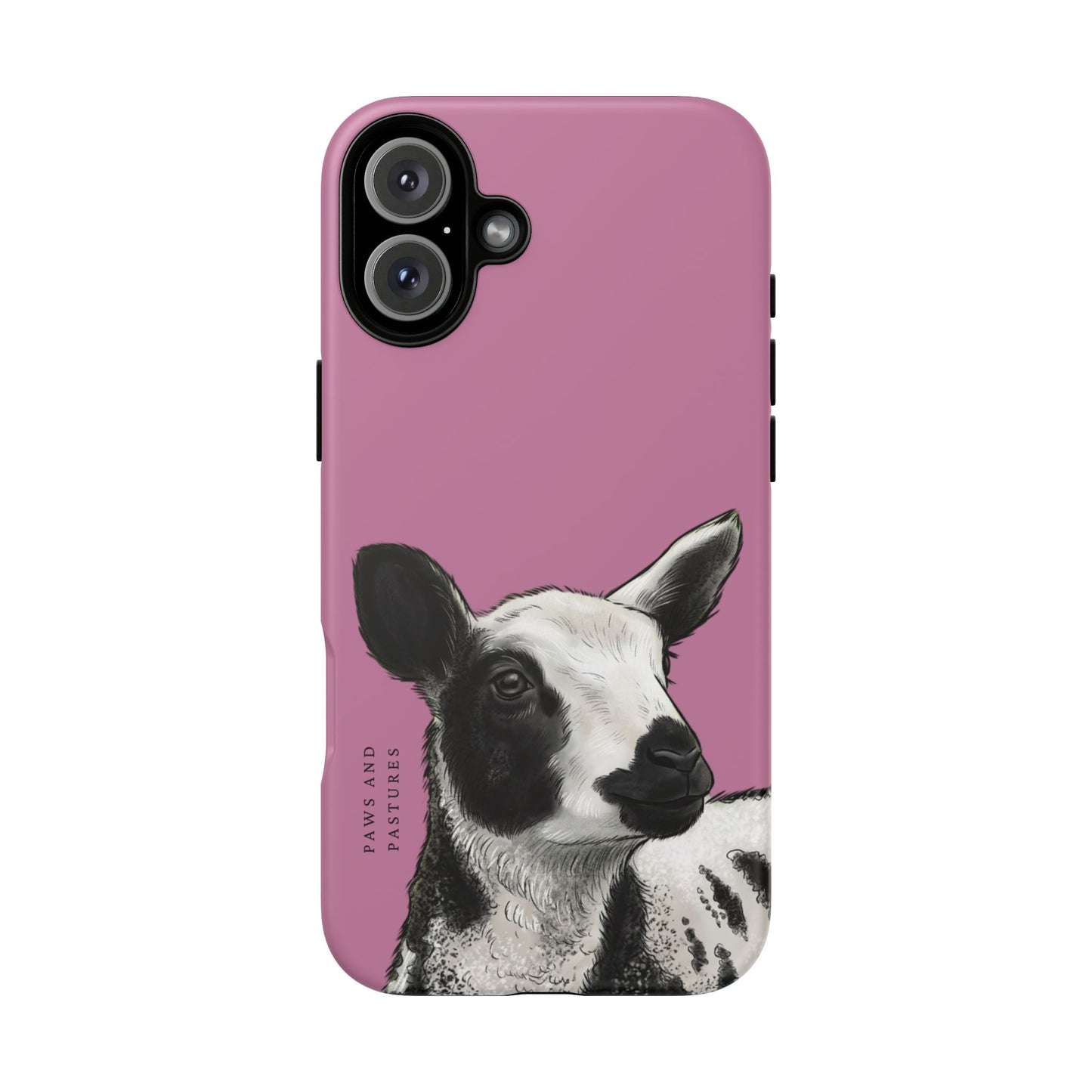Pink Dutch Spotted Sheep Portrait Phone Case - Black & White Lamb Illustration Protective Cover