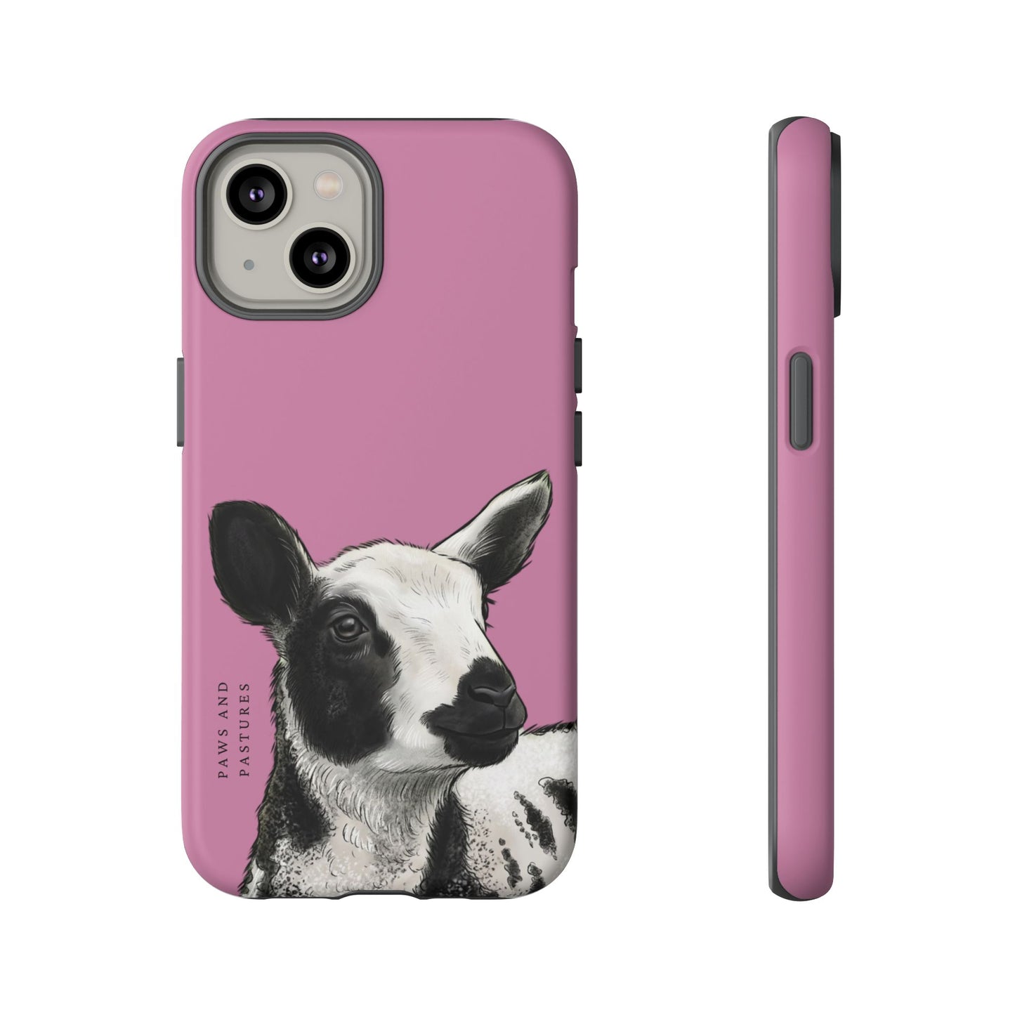 Pink Dutch Spotted Sheep Portrait Phone Case - Black & White Lamb Illustration Protective Cover