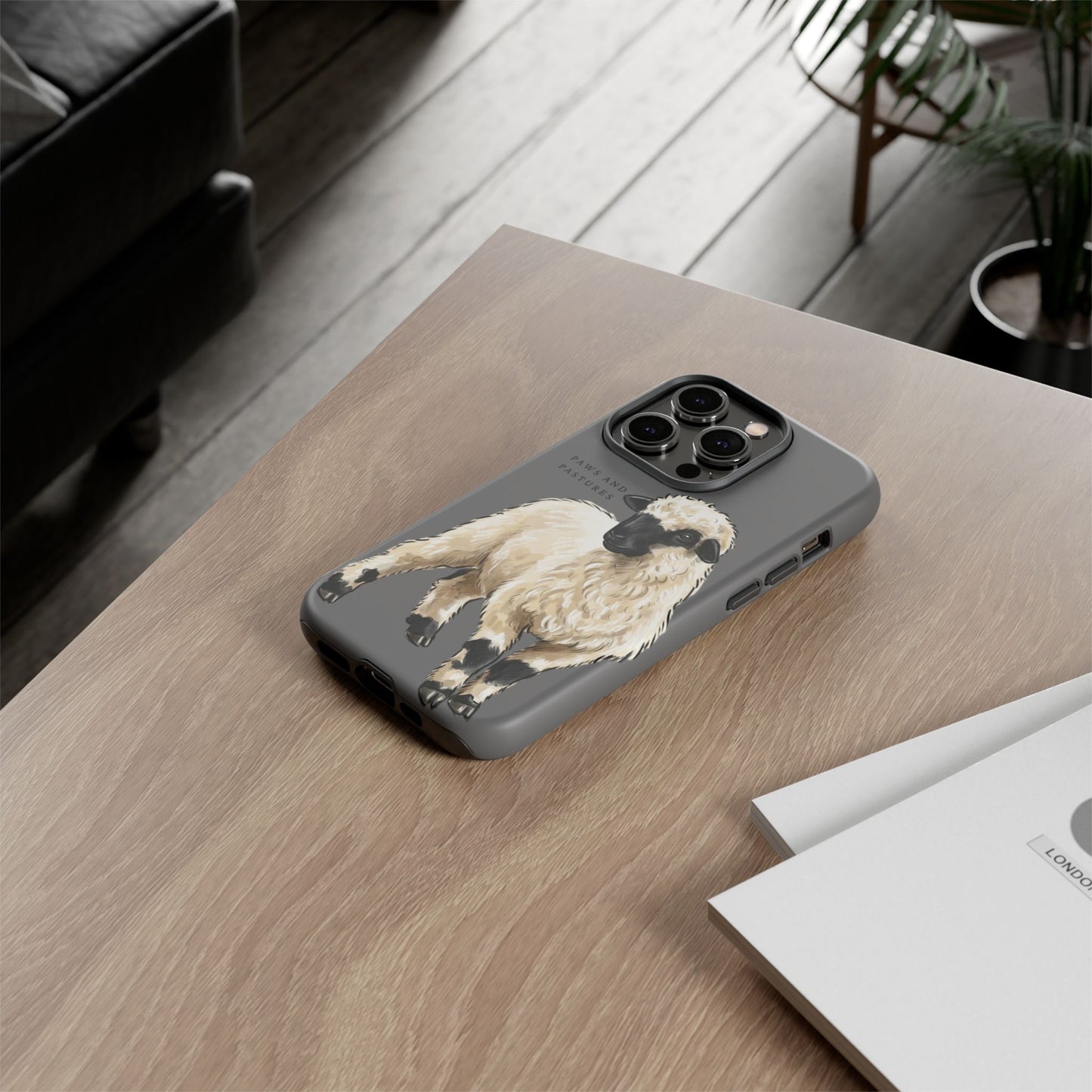 Grey Valais Blacknose Sheep Phone Case – 'Paws and Pastures' Cute Lamb Protective iPhone Cover