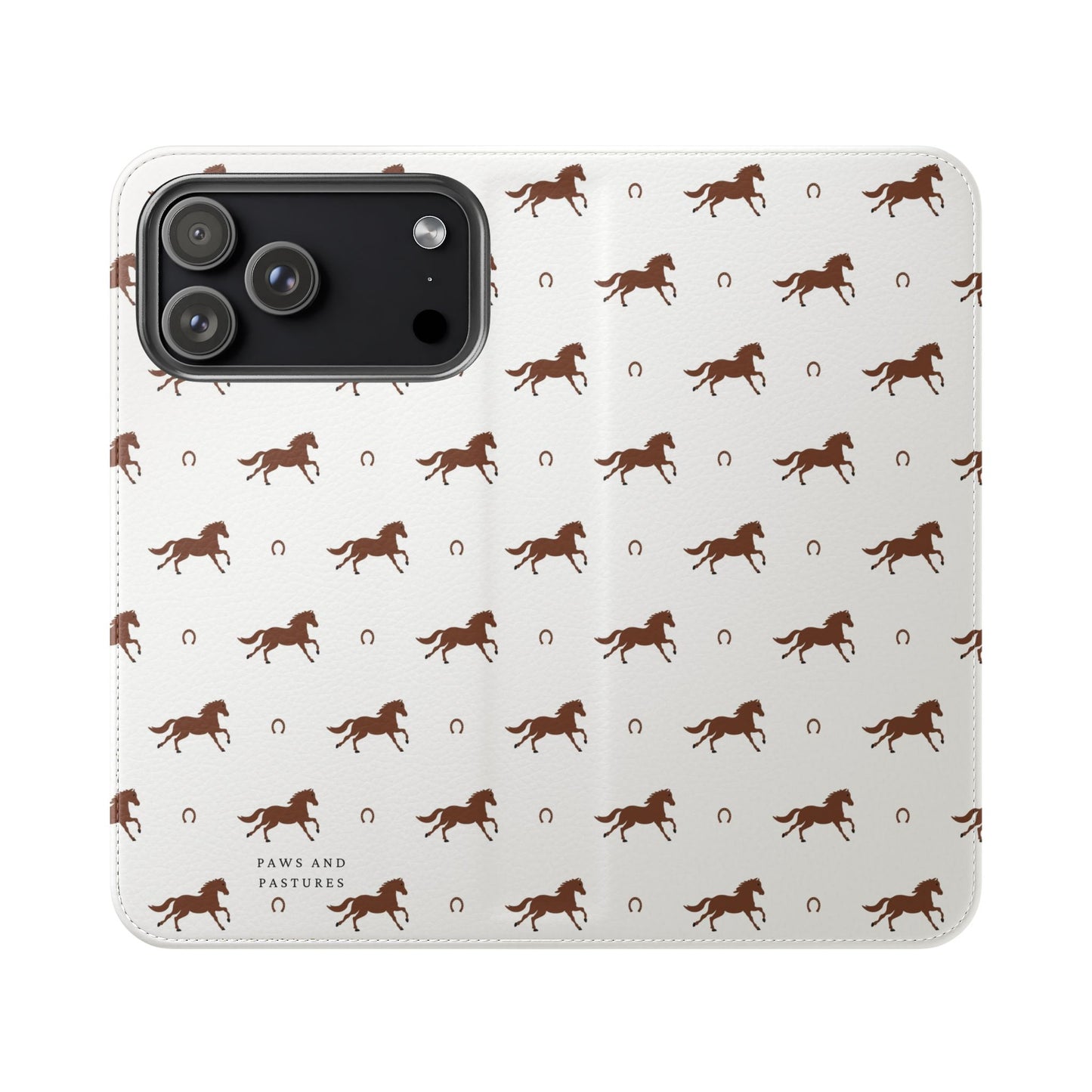 Horse Pattern Flip Case — Leather Wallet Phone Cover with Galloping Horses