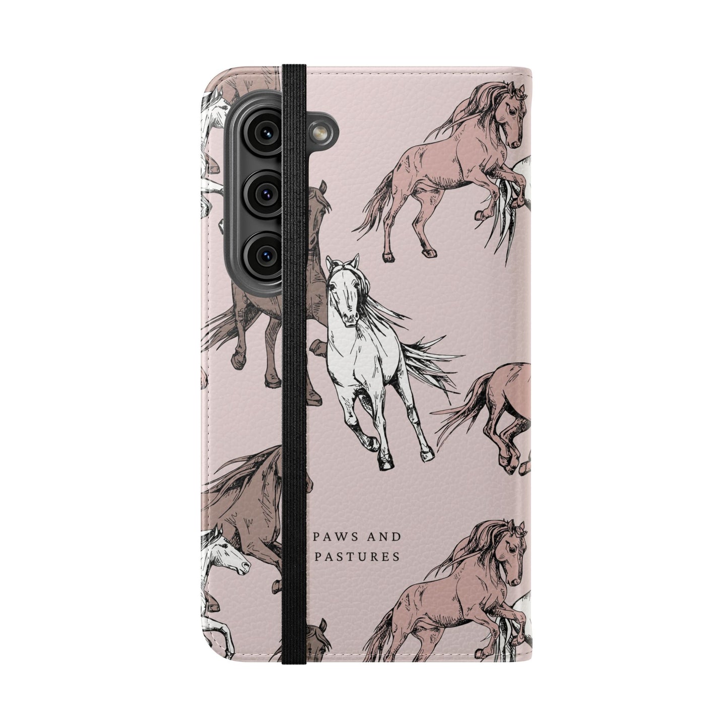 Horse Pattern Flip Phone Case — Pink Running Horses Wallet Cover
